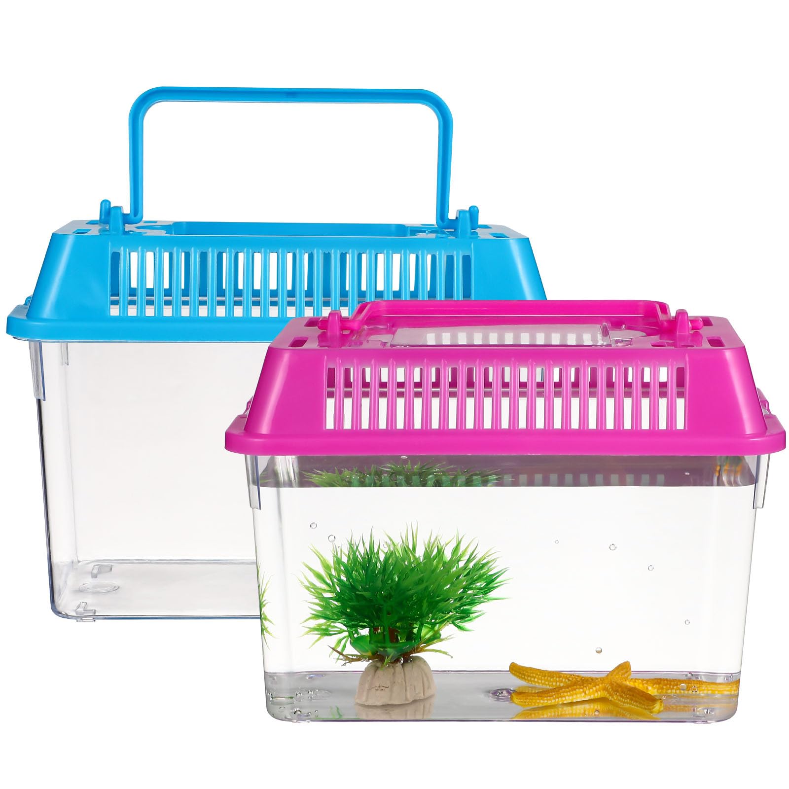 4pcs Mini Portable Fish Tank - Snail Terrarium, Crabs Habitat, Small Turtle Tank - Plastic Transport Box for Goldfish, Turtles, Beach Toys - Perfect for Home, Office, Classroom Aquarium Setup