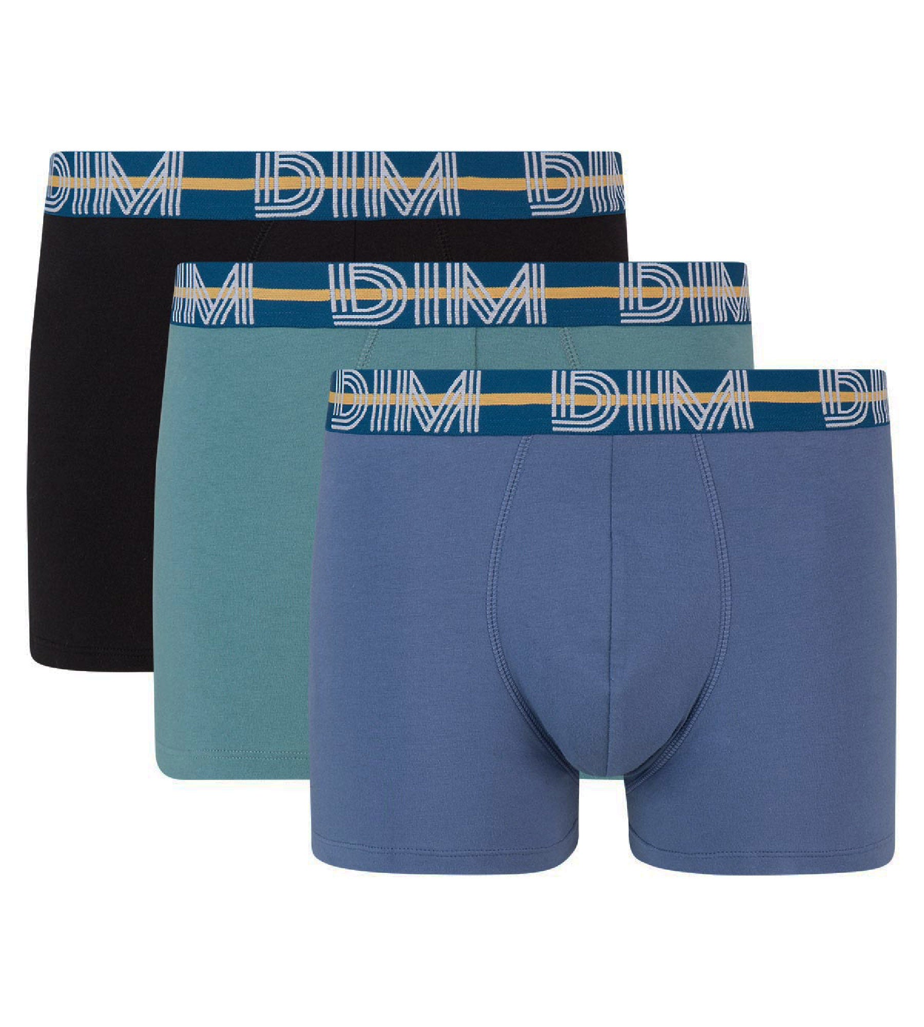 3 Pack Men's Stretch Cotton Boxer Briefs - Blue & Black with Colored Waistband - Soft Breathable Underwear for Daily Wear & Sports