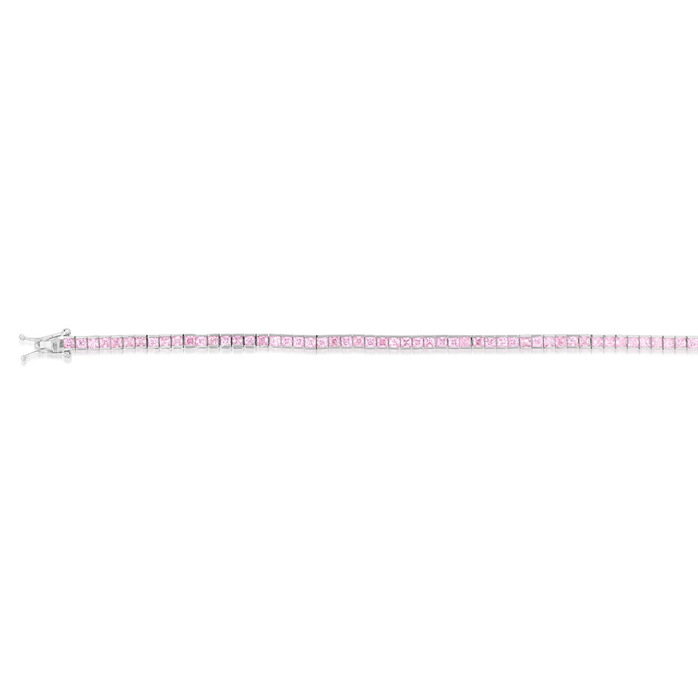 9ct White Gold 2mm Square Pink Cubic Zirconia Tennis Bracelet 19cm - Elegant Jewelry for Women, Perfect for Weddings, Parties & Special Occasions