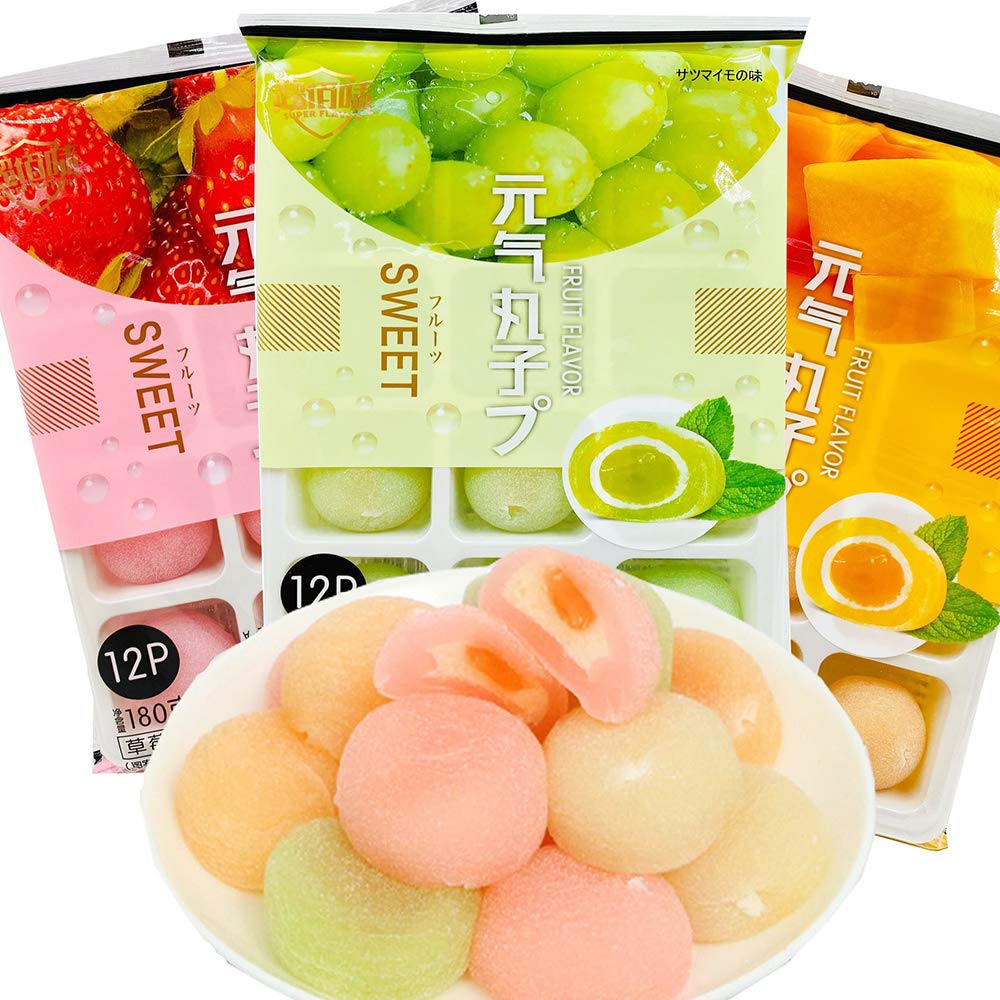 Premium Japanese Mochi Rice Cakes - 19.3oz Daifuku Dessert (3 Flavor Variety Pack: Strawberry, Mango & Grape) | Soft Chewy Asian Sweet Snacks | Perfect for Parties, Gifts & Afternoon Tea Treats