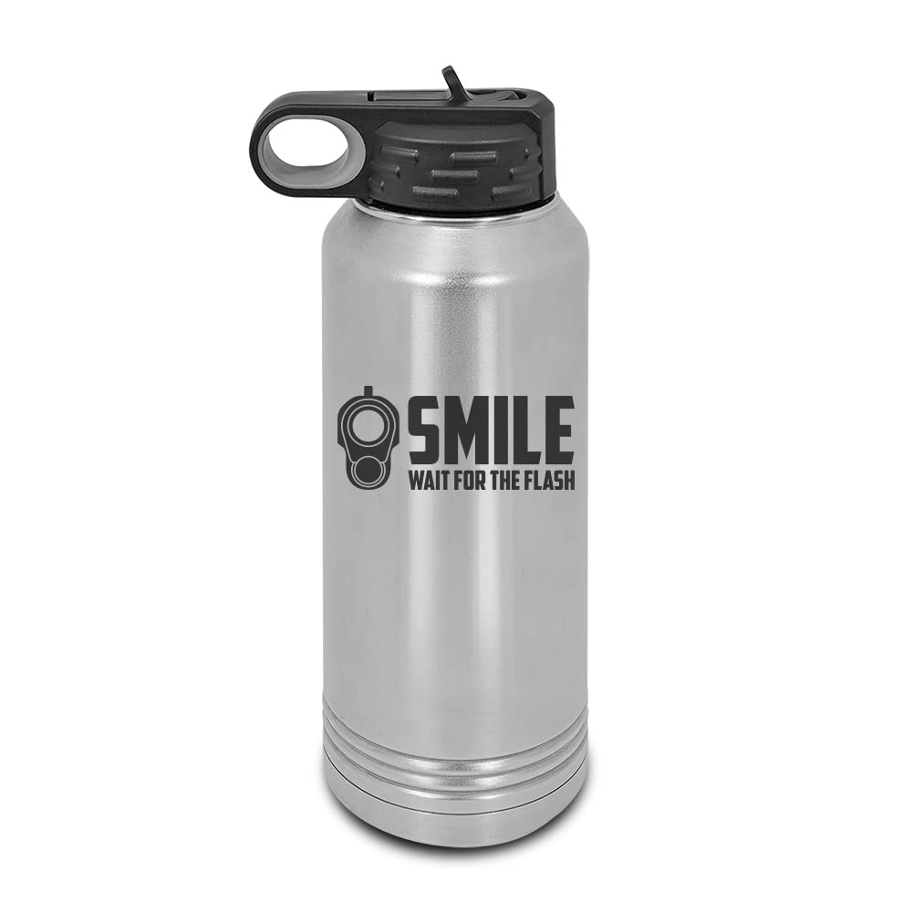 Customizable Polar Camel Stainless Steel Water Bottle with Straw - 32oz Laser Engraved Insulated Thermos for Gym, Hiking & Outdoor Activities - 2A Warning Pistol Gun Security Protection Design