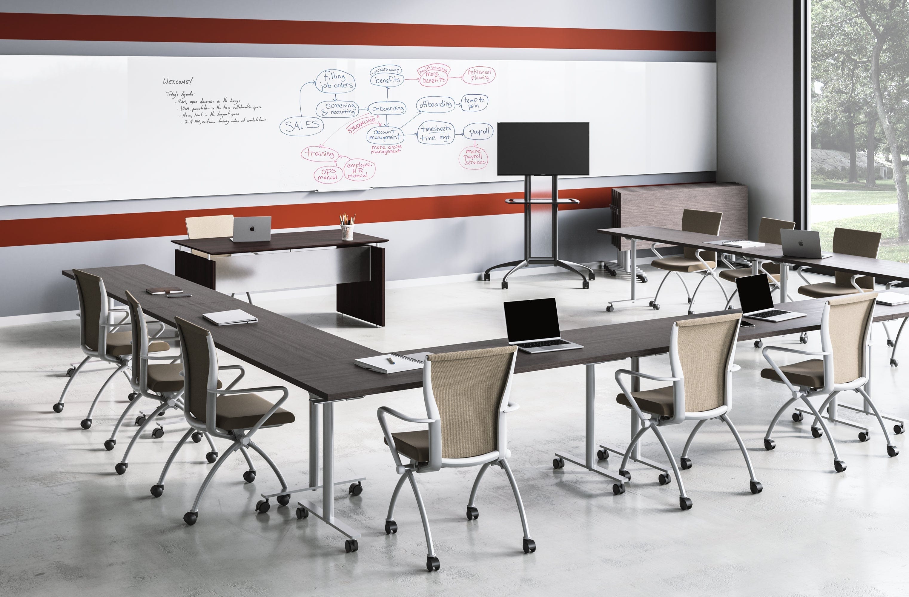 Safco JURNI 72 x 24 Inch Mobile Flip Table with Locking Casters - Adjustable Height Workstation for Office, Classroom, or Home Use [JN7224NFLPCA]
