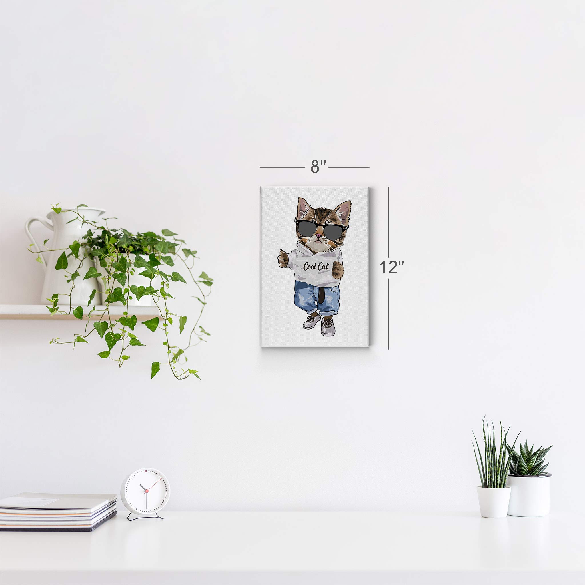 Cool Cat with Black Sunglasses Canvas Print - Woodland Animal Wall Art for Pet Owners & Cat Lovers - Perfect Gift for Mom, Dad, Kids Room & Nursery Decor - 12x8 Inches - Ideal for Bedroom, Living Room & Home Office Decor