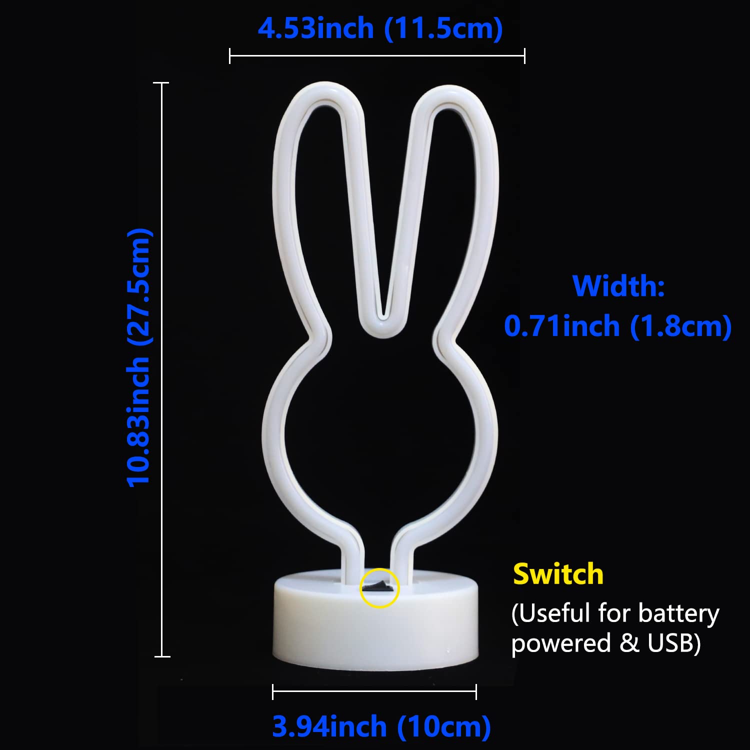 Rabbit Neon Sign - Spring Bunny Marquee Light with Base, Battery/USB Powered Art Decor for Christmas, Halloween, Easter - White Rabbit Night Light for Bedroom, Bar, Cafe, Party Decorations