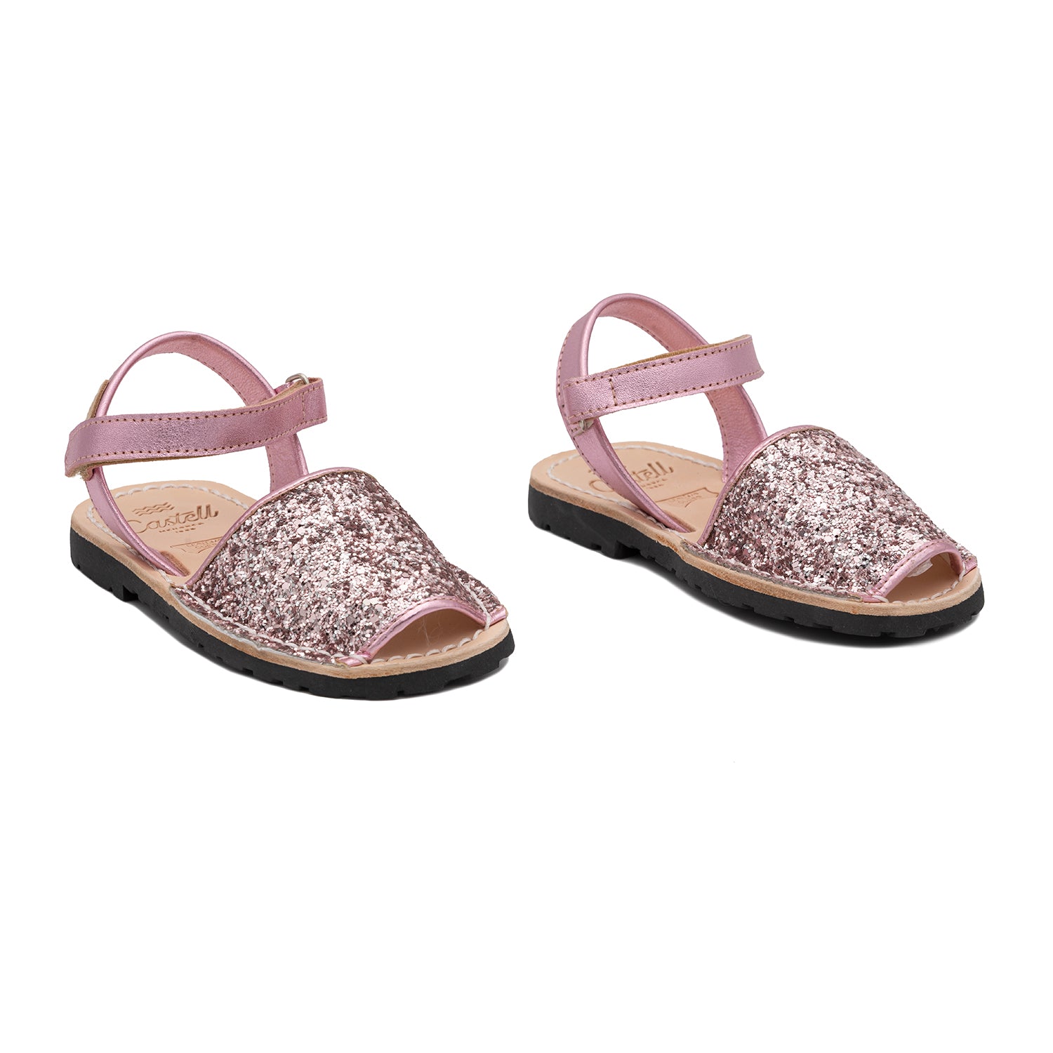 Sparkly Glitter Leather Open-Toe Menorcan Sandals for Kids - Iker 1002R Pink Glitter Sandals | Perfect for Beach, Pool & Summer Outfits
