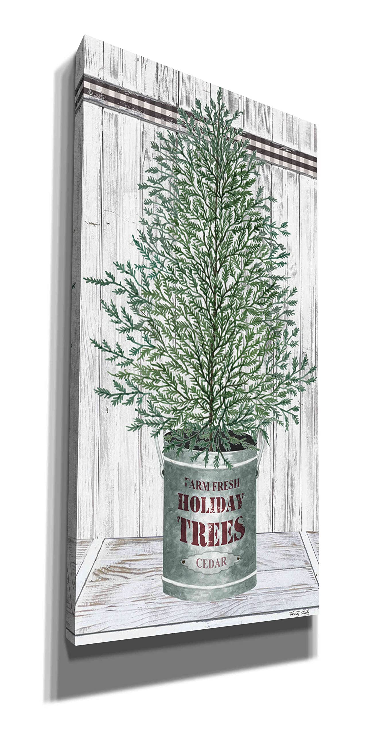 Epic Graffiti 'Galvanized Pot Cedar' by Cindy Jacobs - 20x40 Inch Modern Canvas Wall Art for Living Room, Bedroom & Office Decor - Unique Handmade Painting for Home & Gift
