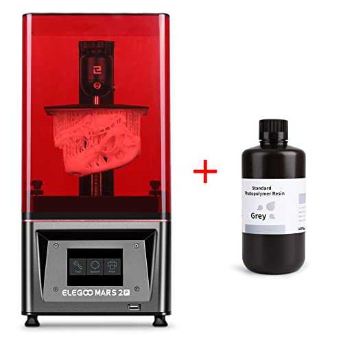 ELEGOO Standard Resin Grey 1000g & Mars 2 Pro Resin 3D Printer Bundle - High Precision 3D Printing for Miniatures, Jewelry, and DIY Crafts