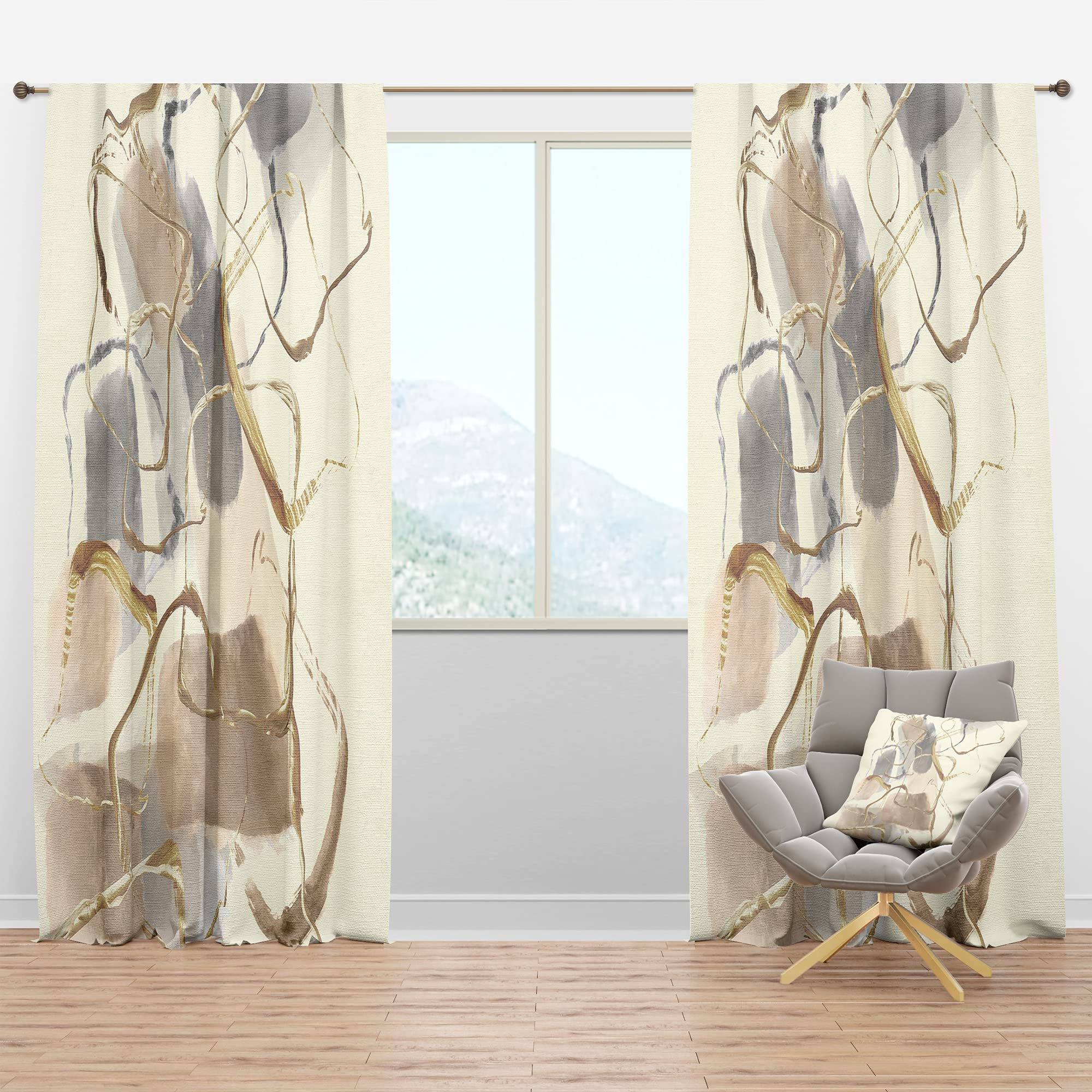 DesignQ Blackout Curtains 'Gold Glam Squares VIII' - Thermal Insulated Single Panel (52x95 inches) for Bedroom & Living Room - Noise Reducing & Energy Saving Window Drapes for Better Sleep & Home Decor