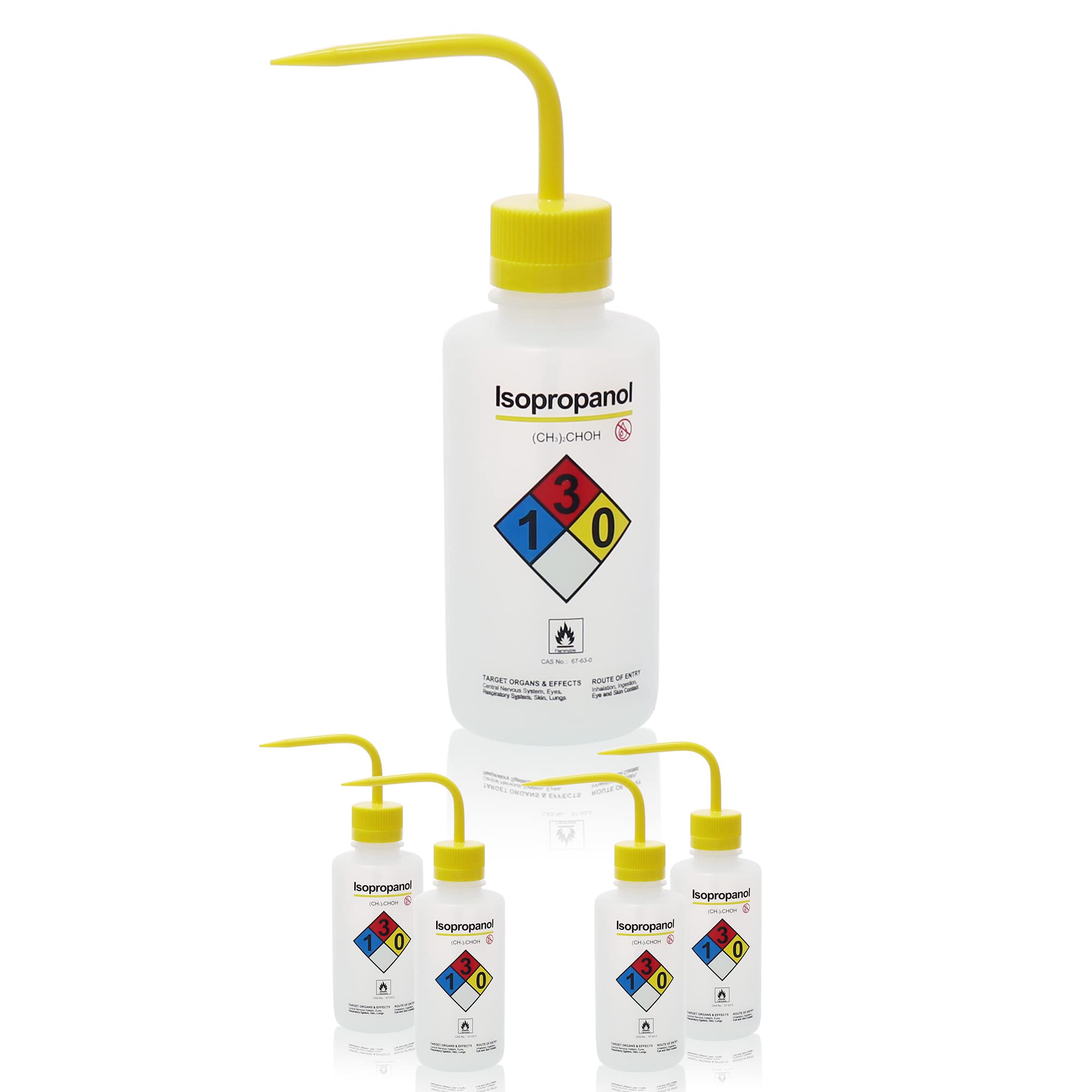 4-Pack 500ml (17oz) LDPE Narrow Mouth Isopropanol Wash Bottles - Self-Venting Safety Design for Lab, Cleaning & Chemical Applications