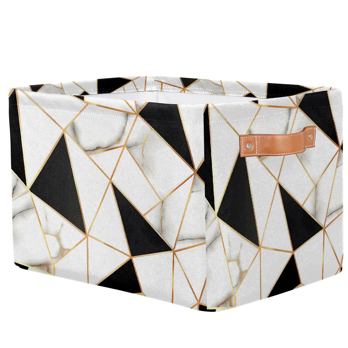 Modern Geometric Pattern Foldable Fabric Storage Bins - 2 Pack White & Black Marble Cube Organizers for Closet, Shelves & Home Decor | Space-Saving Storage Solution for Bedroom, Bathroom & Office Organization