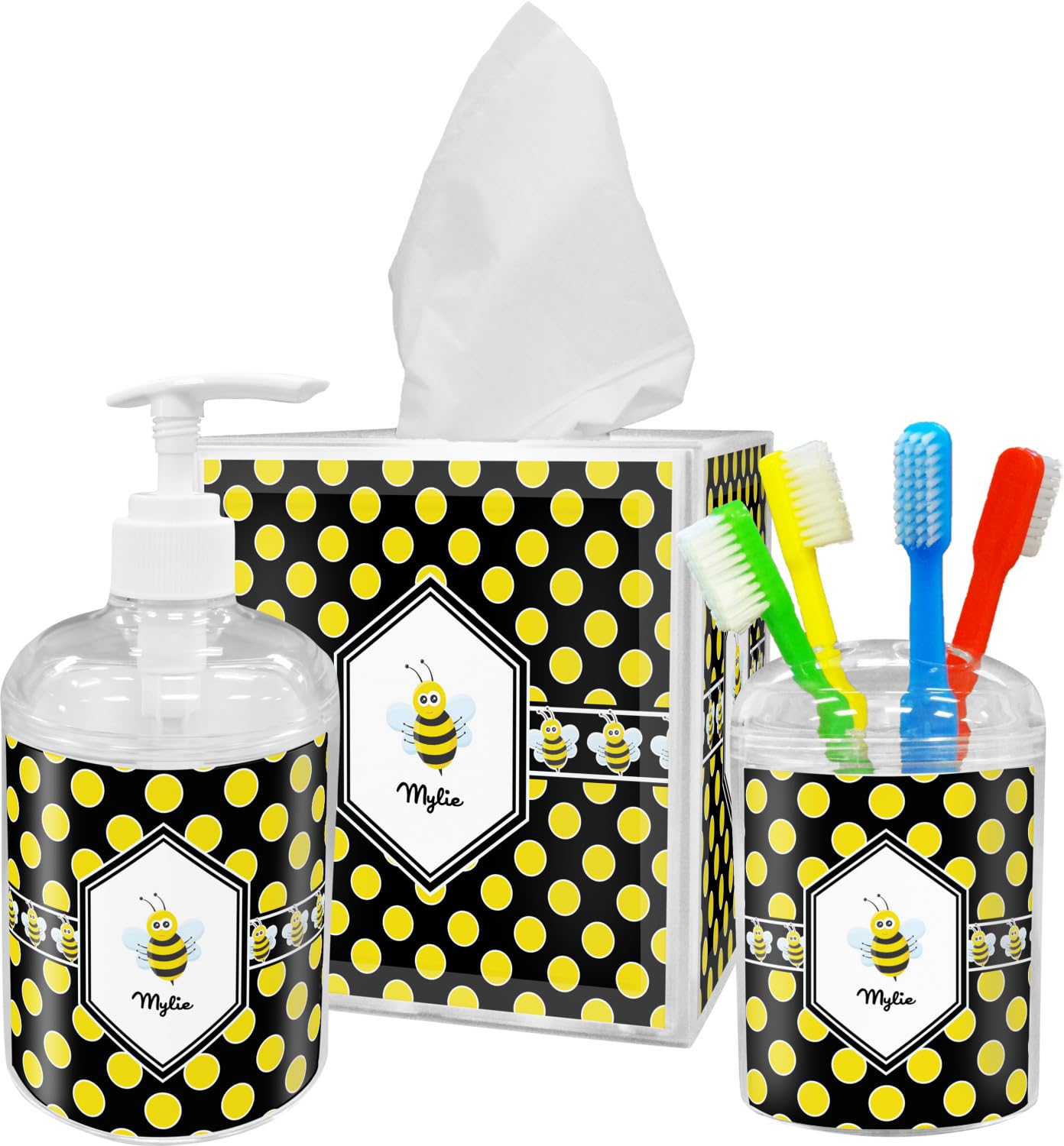 Personalized Bee & Polka Dots Toothbrush Holder - Custom Name Bathroom Organizer - Perfect for Kids' Bathroom Decor & Gift Idea