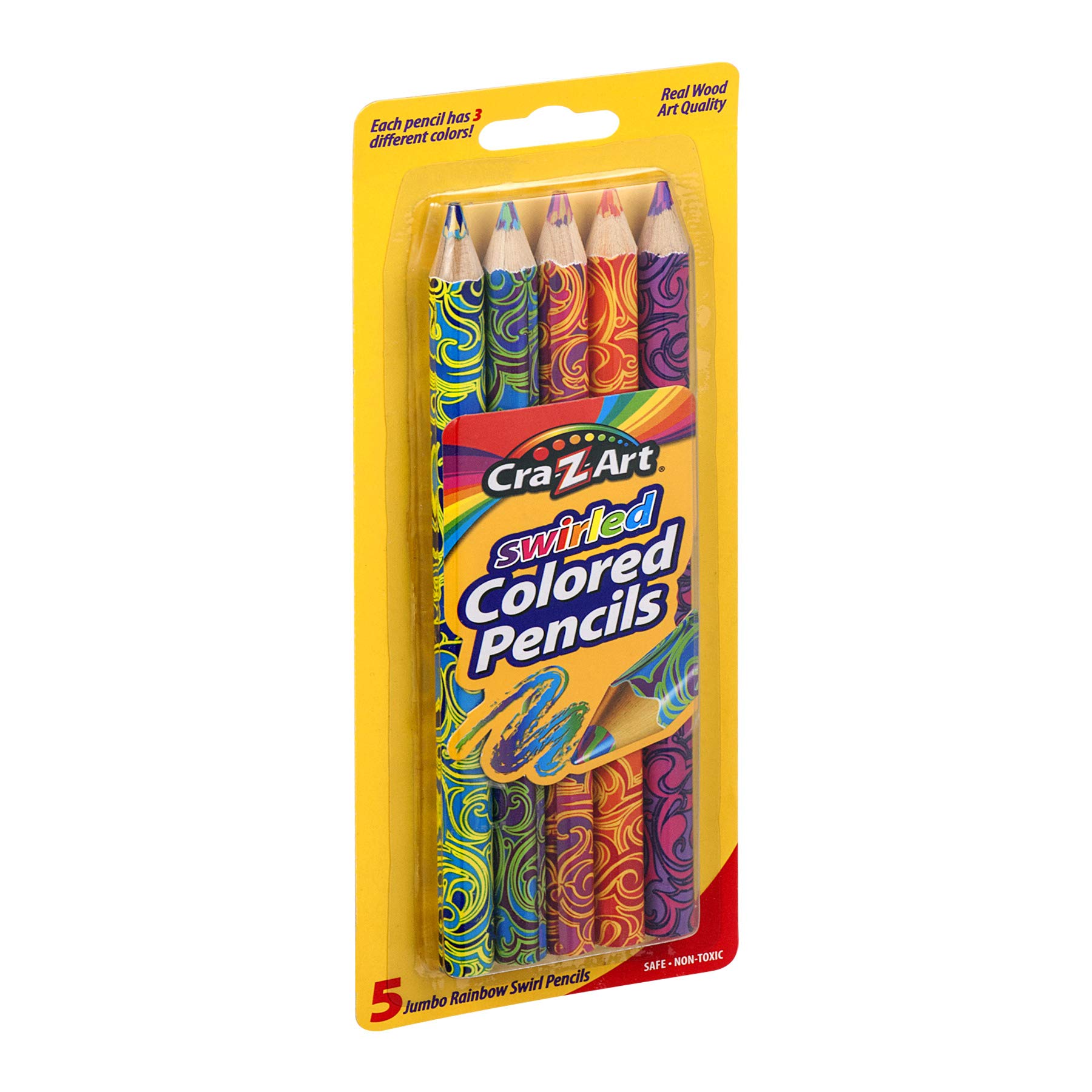 Crazyart Jumbo Rainbow Swirl Colored Pencils 5-Pack for Kids Art & Crafts