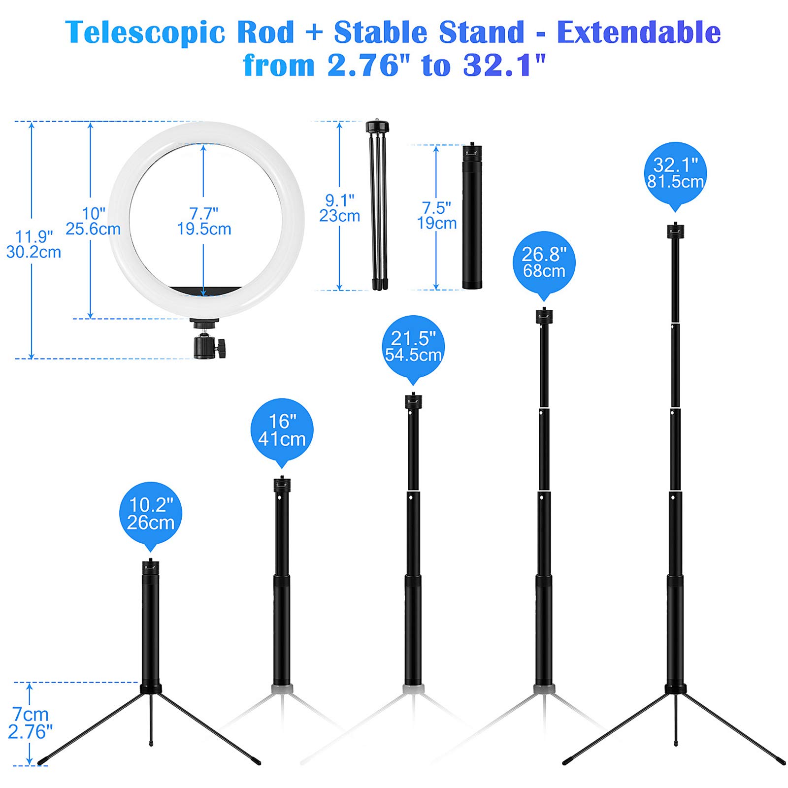 ZXCVASDF 10-inch Dimmable RGB Ring Light with Tripod Stand & Phone Holder - Perfect for Live Streaming, Makeup Videos, YouTube Content Creation - Compatible with iOS/Android Smartphones