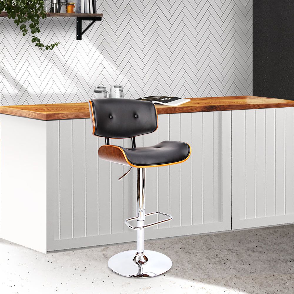 Adjustable Black Leather Bar Stools with Gas Lift - Perfect for Kitchen Islands, Home Bars & Dining Areas