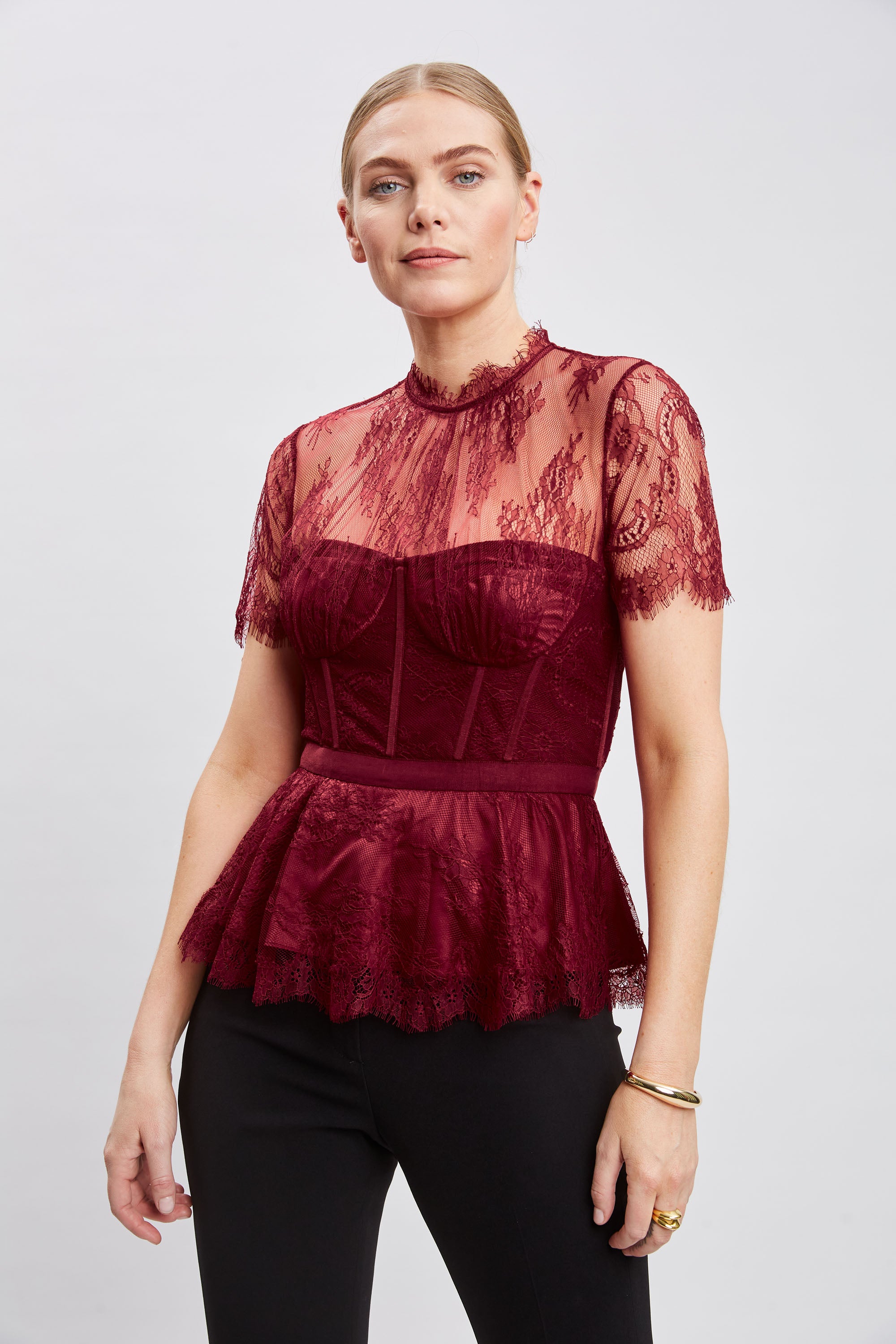 Scarlet Lace Corset Top E2045505 - Elegant Women's Fashion Corset for Parties, Weddings & Date Nights