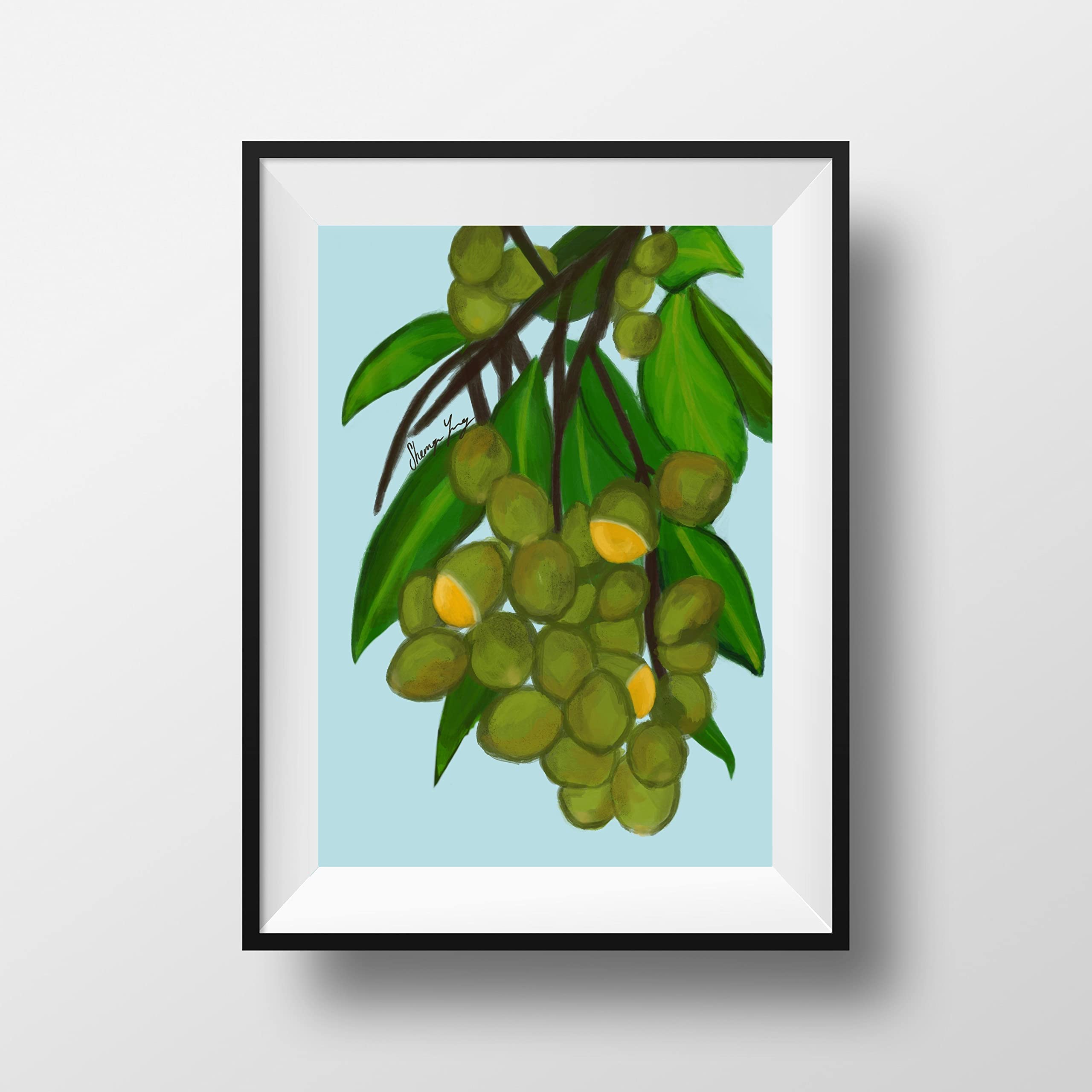 Guinep Art Print - Mamoncillo Wall Decor - Tropical Caribbean Nature Painting - Waterfall & Jamaican Fruits Artwork (12x18 inches) - Perfect for Home, Office & Beach House Decor