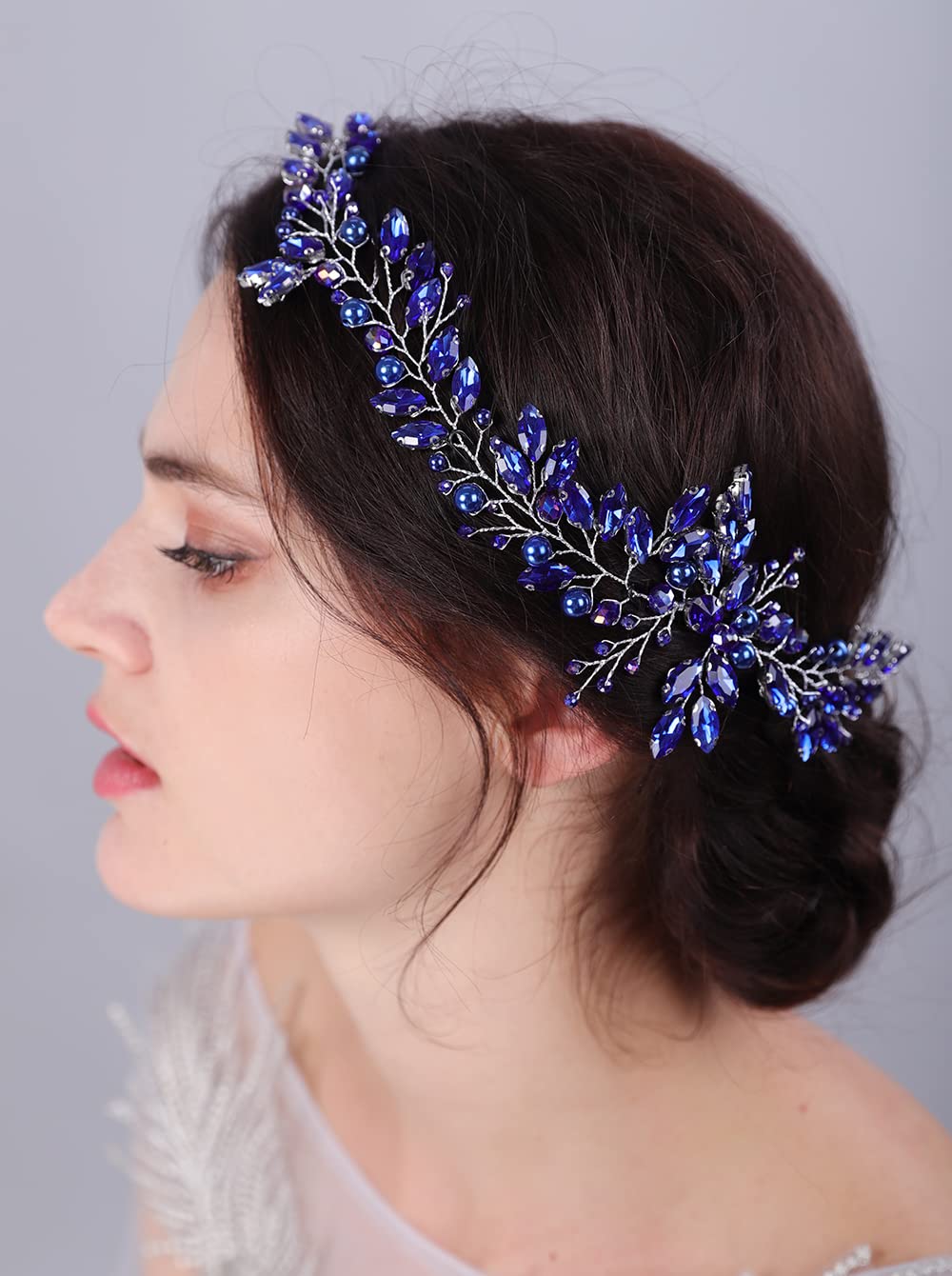JWICOS Silver Crystal Pearl Wedding Headband for Brides - Elegant Bridal Hair Accessories & Hair Vine for Women and Girls - Perfect for Weddings, Prom, Parties and Special Occasions