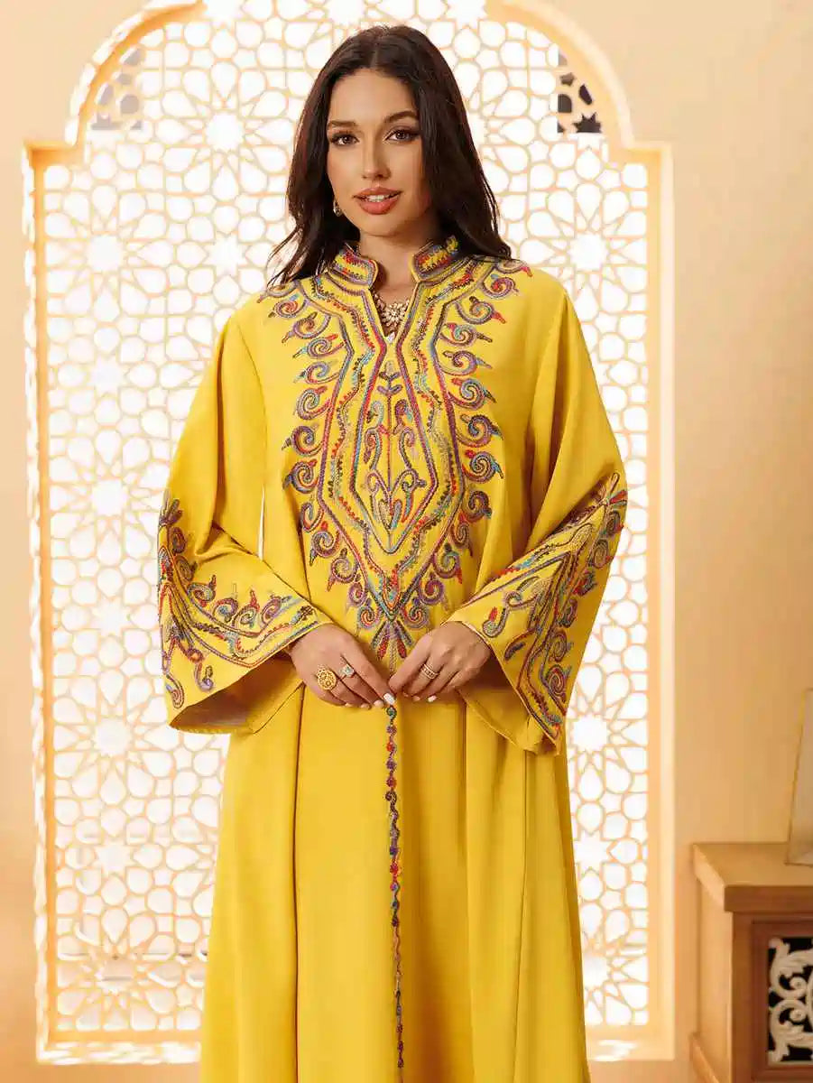 Elegant Eid Embroidery Kaftan Dress for Women - Floral Design #24421 | Perfect for Eid Celebrations, Wedding Guest Outfits & Special Occasions