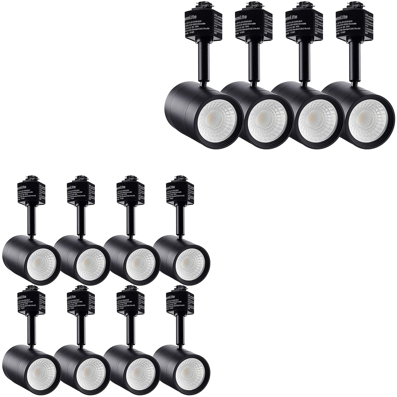 LEONLITE 8.5W Dimmable LED Track Light Heads - 8 Pack or 4 Pack Options - Hardwired H Type Recessed Lighting for Home, Kitchen, Retail & Gallery Spaces