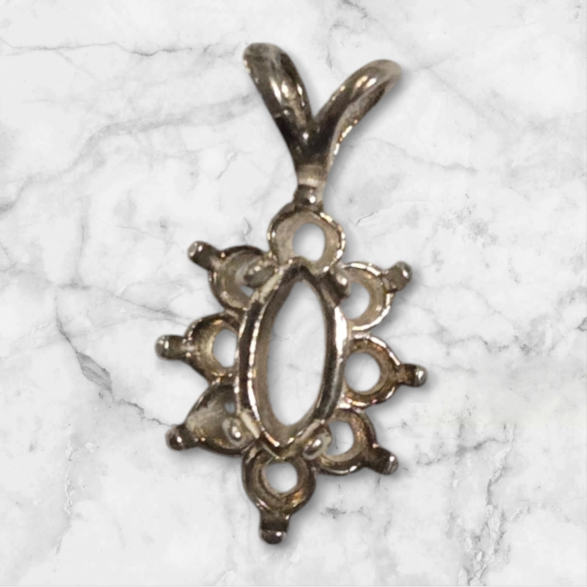 Premium 8x4 Marquise Pendant Setting in Solid Sterling Silver or 14K White/Yellow Gold with Accent - Handcrafted in USA | Perfect for Necklaces, Jewelry Gifts & Special Occasions