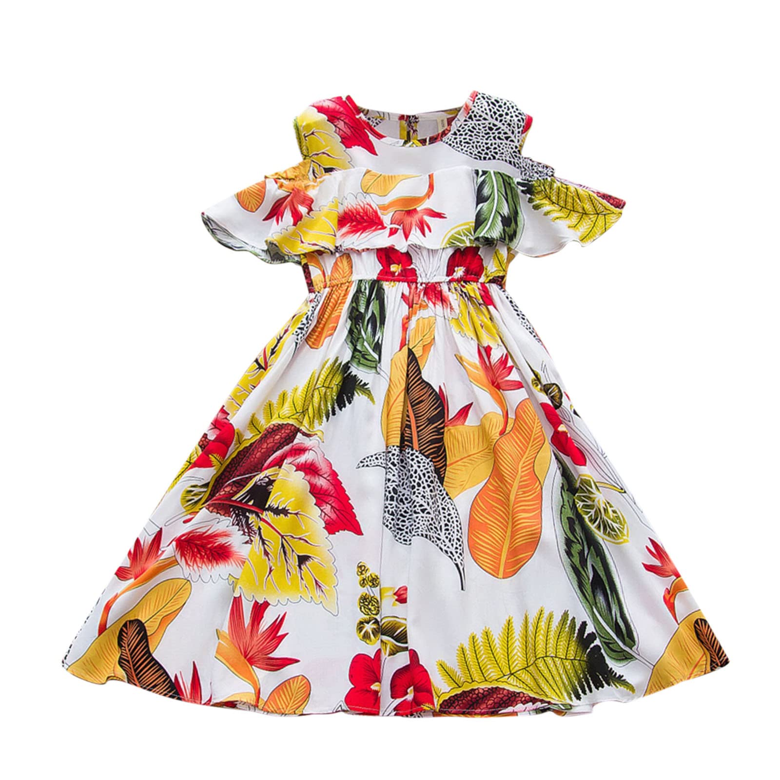 Girls Sleeveless Ruffled Floral Print Beach Dress - Toddler Princess Ballgown for Summer Parties, Photo Shoots & Special Occasions