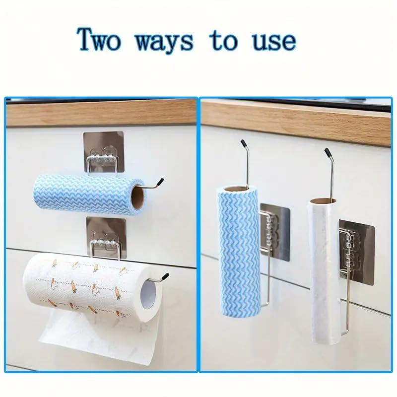 3-Pack Stainless Steel No-Drill Wall Mount Toilet Paper Holder & Towel Bar - Self-Adhesive, Waterproof, Washable Bathroom Storage Rack for Home, Kitchen, Office, Hotel (Perfect for Small Spaces & Rental Properties)