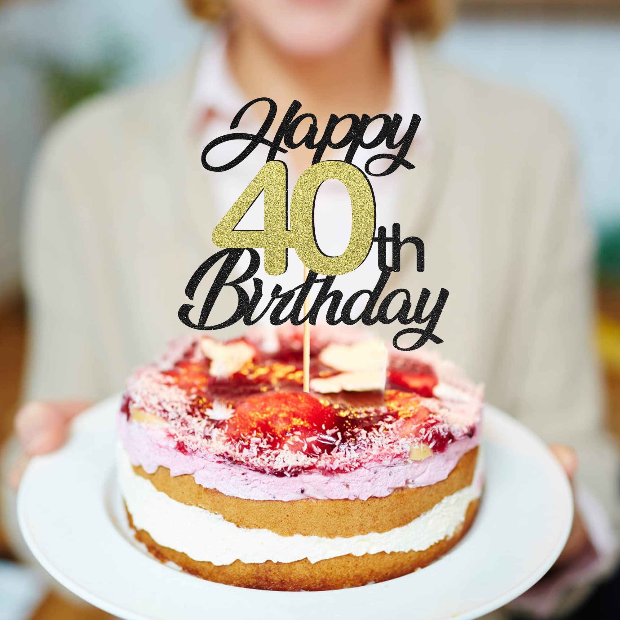 Elegant Black & Gold Glitter 40th Birthday Cake Topper - Premium 40th Birthday Party Decorations for Women & Men - Perfect for Anniversary Celebrations, Milestone Parties & Cake Decorating