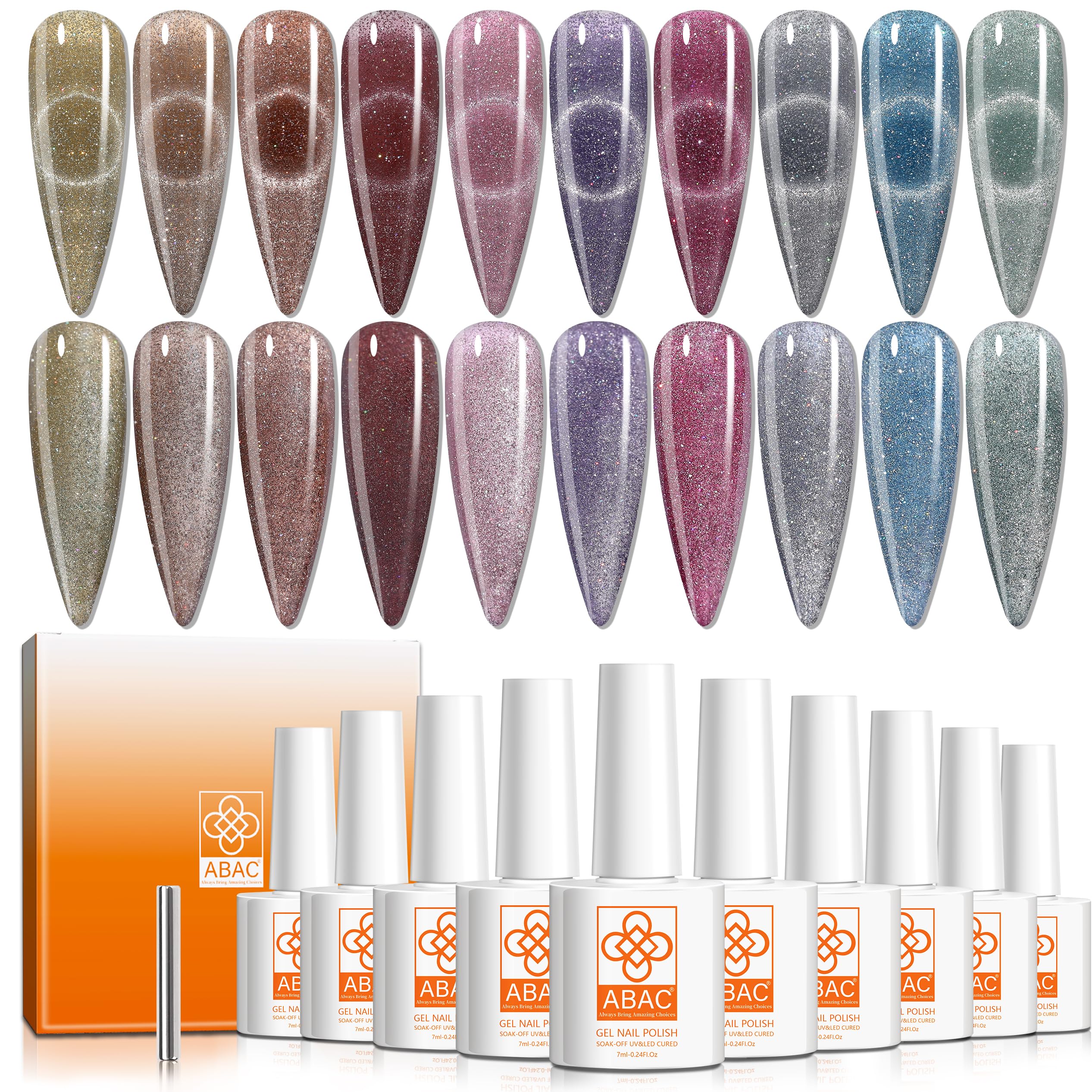 10 Colors Cat Eye Gel Nail Polish Set with Magnet - Pink Blue Purple Glitter UV LED Soak Off Nail Polish Kit for Women | Perfect for Nail Salons, Home Manicures, Gifts & Special Occasions