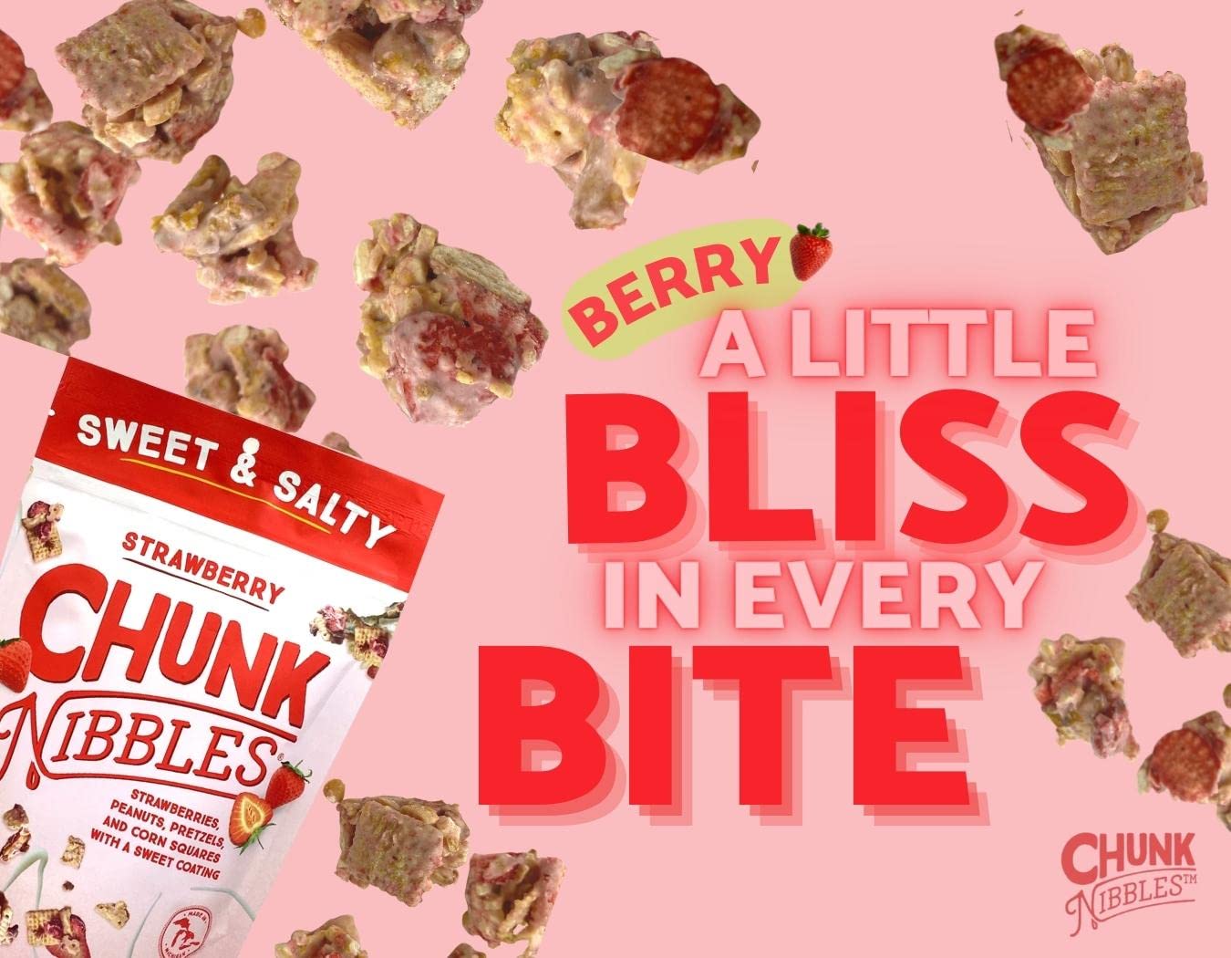 Chunk Nibbles Sweet and Salty Snack Mix - Strawberry Flavor | 4.25oz Resealable Packs (3 Count) | Healthy Snacks for Kids & Adults | Perfect for Lunchboxes, Movie Nights & Road Trips