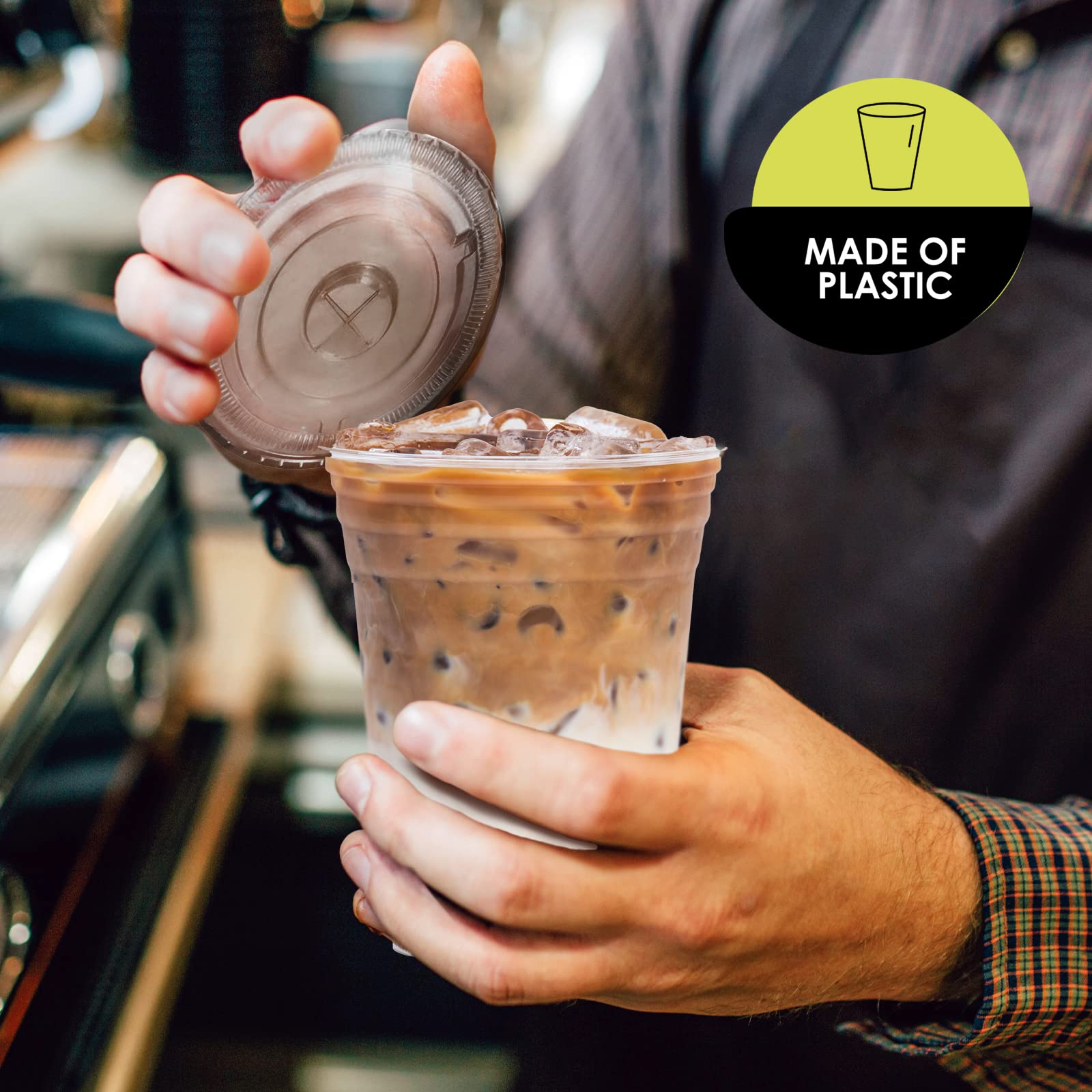 PAMI 100-Pack Disposable Flat Slot Lids for 16-24 Oz Plastic Cups | BPA-Free, Leakproof with Straw Hole | Perfect for Cold Drinks, Smoothies & Iced Coffee at Parties, Cafes & Takeout