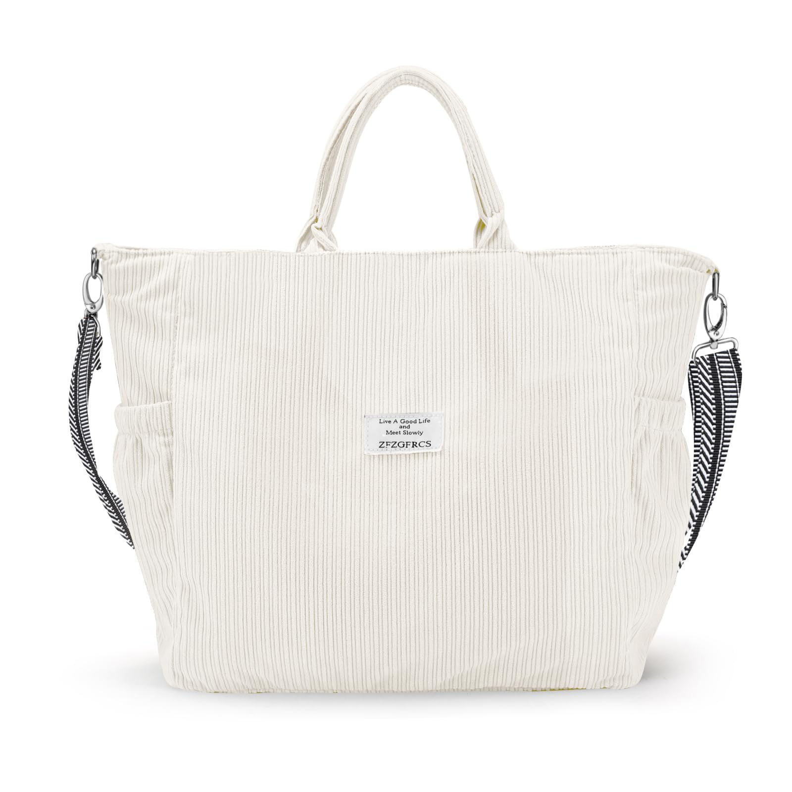 Stylish Women's Corduroy Tote Bag with Zipper - Large Casual Hobo Shoulder Bag for Work, Shopping & Travel | Durable Everyday Handbag for Office, Commute and Weekend Outings