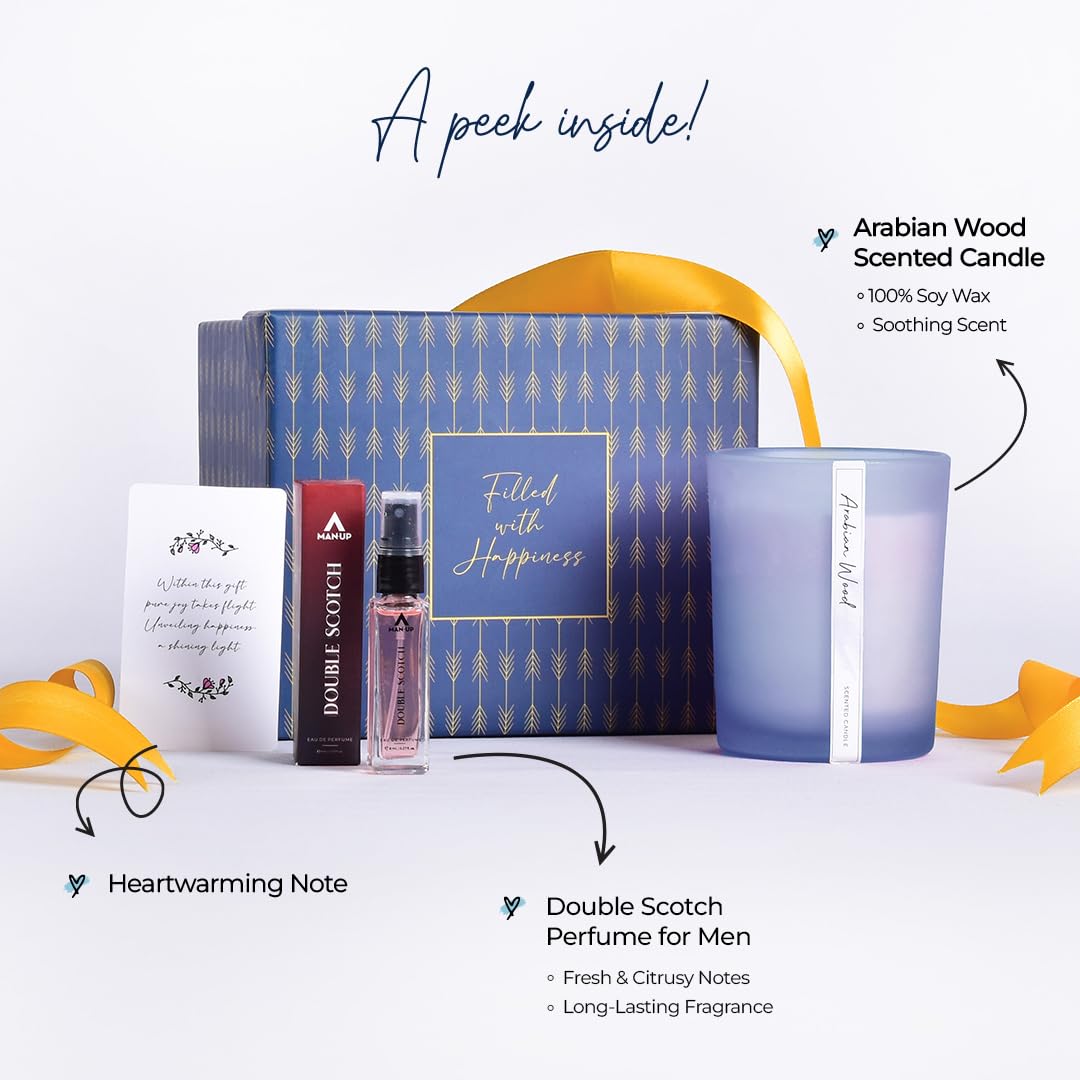 Gleevers Luxury Men's Birthday Gift Set - 2 Pack with Double Scotch Cologne (8ml) & Arabian Wood Scented Candle (250g) | Perfect Anniversary Gift for Husband, Valentine's Present for Boyfriend, Birthday Surprise for Brother | Romantic Date Nights, Special Occasions & Thoughtful Gifting