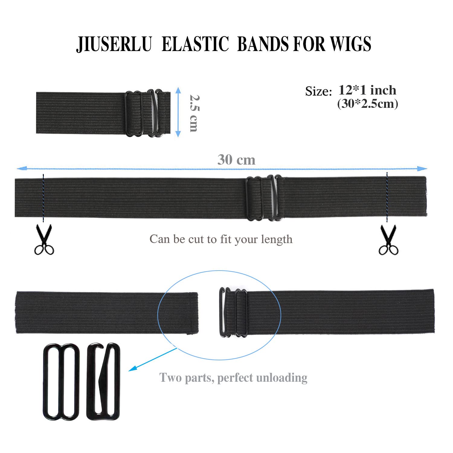 40 PCS Black Adjustable Elastic Wig Bands - 12 Inch Stretchable Wig Straps for Secure Fit & DIY Wig Making - Perfect for Cosplay, Costumes & Hair Styling