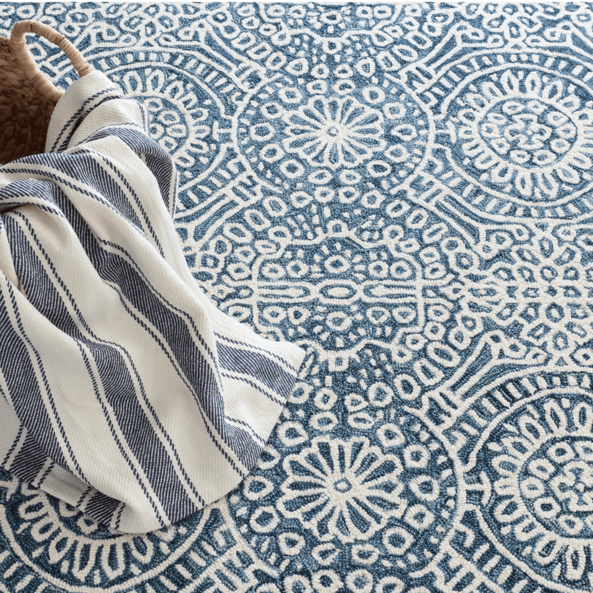 Premium Temple Wool Rug in Ink Blue - Soft & Durable Handmade Area Rug for Living Room, Bedroom, or Office Decor
