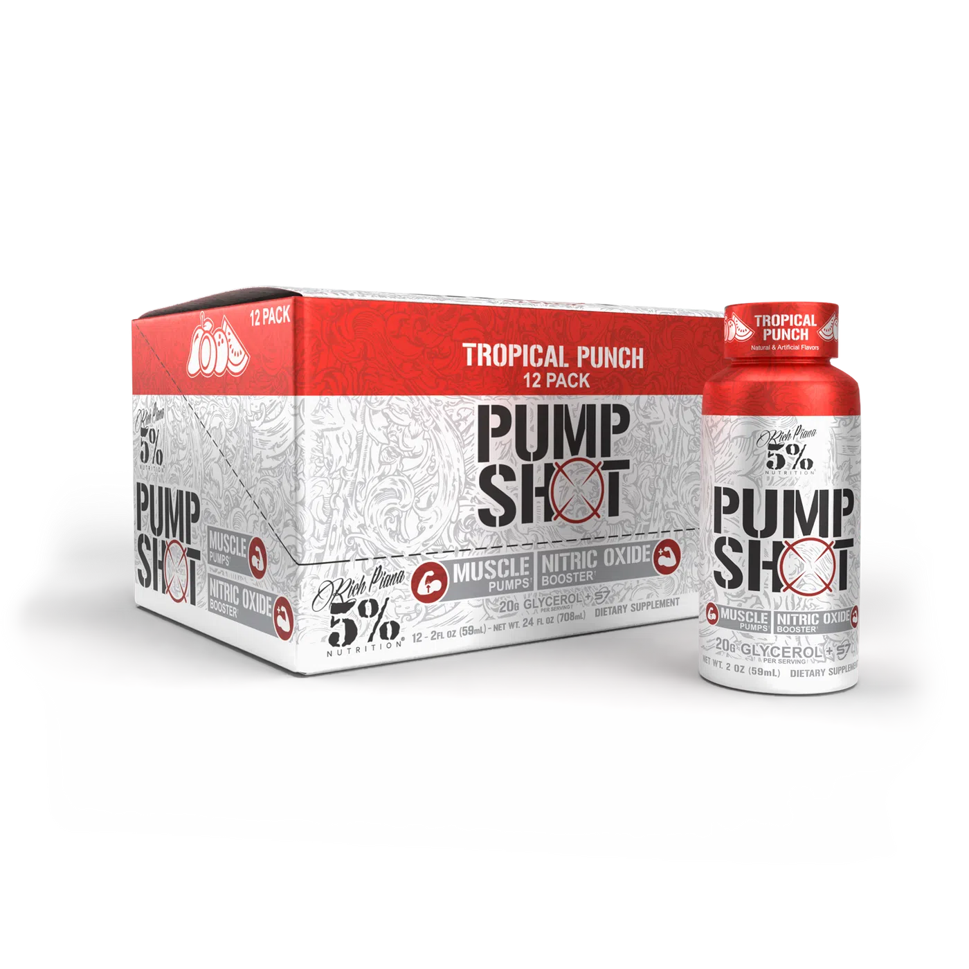 5% Nutrition Pump Shot Pre-Workout Supplement by Rich Piana - Nitric Oxide Booster for Muscle Pumps & Energy - Perfect for Gym, Bodybuilding & Fitness Training
