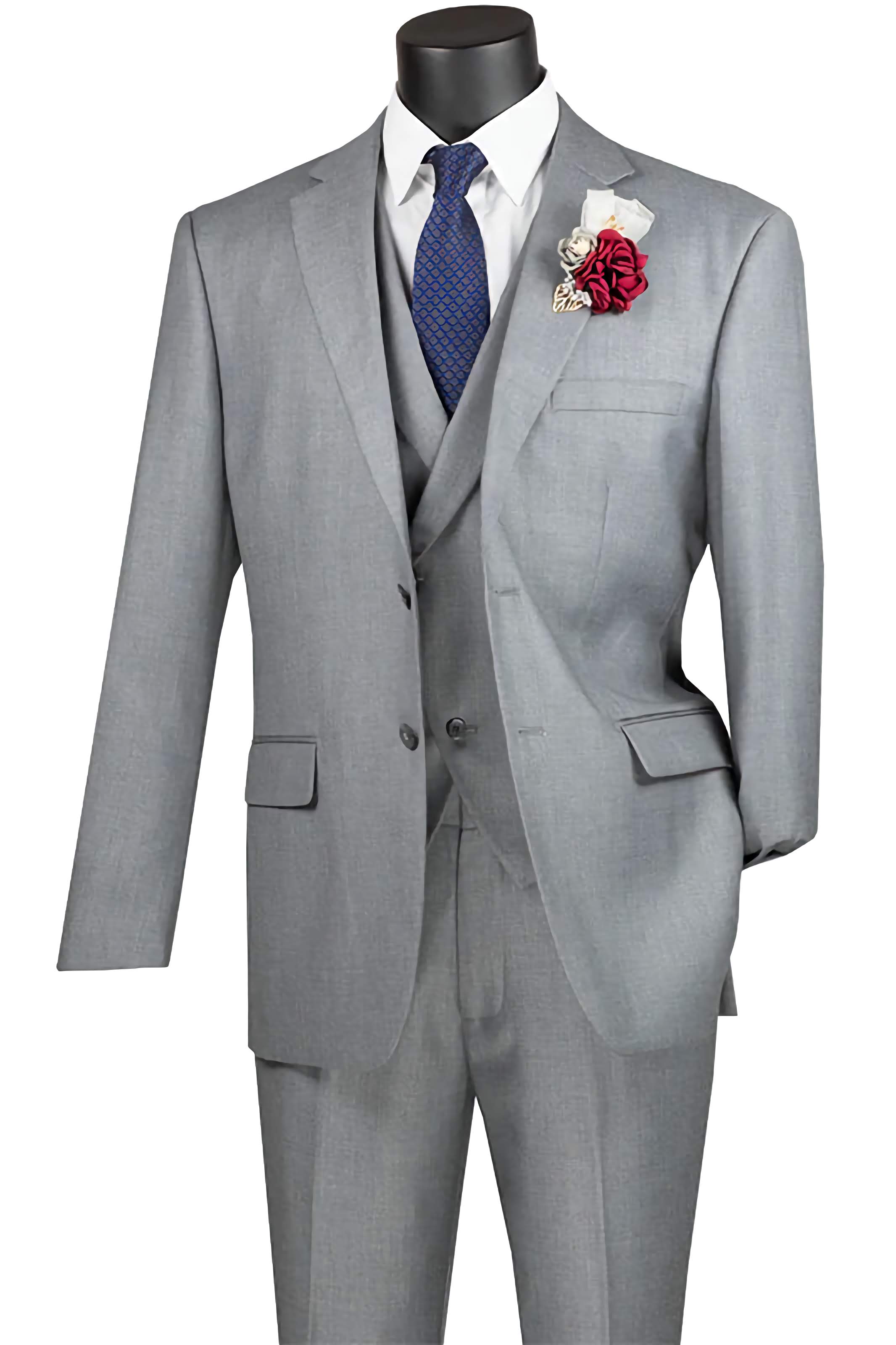 Light Gray Modern Fit 3 Piece Suit with Vest & Adjustable Waistband Pants for Men | Business Formal Attire, Weddings & Office Wear | Premium Slim Fit Suit Set