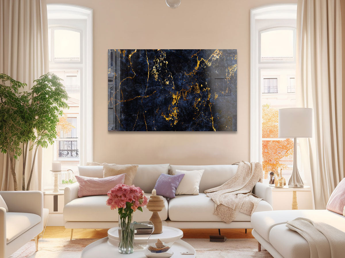 Golden & Navy Abstract Art Print - Modern Wall Decor for Living Room, Bedroom, Office - Perfect for Home & Office Decoration