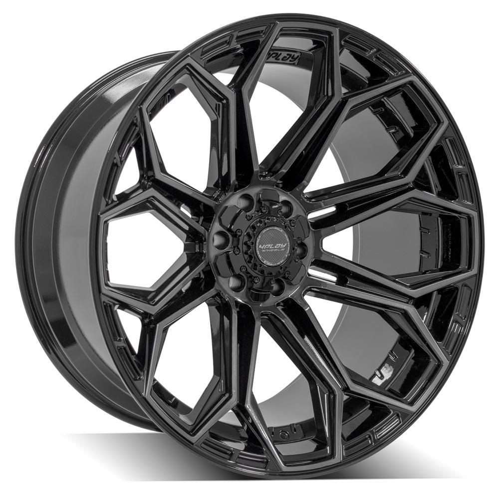 4Play Gen3 4P83 Gloss Black Wheels with Brushed Face & Tinted Clear - 24x12.0 44 Offset 6x139.7/6x135mm 106.1mm Hub - Perfect for Off-Road Trucks, SUVs, and Custom Builds