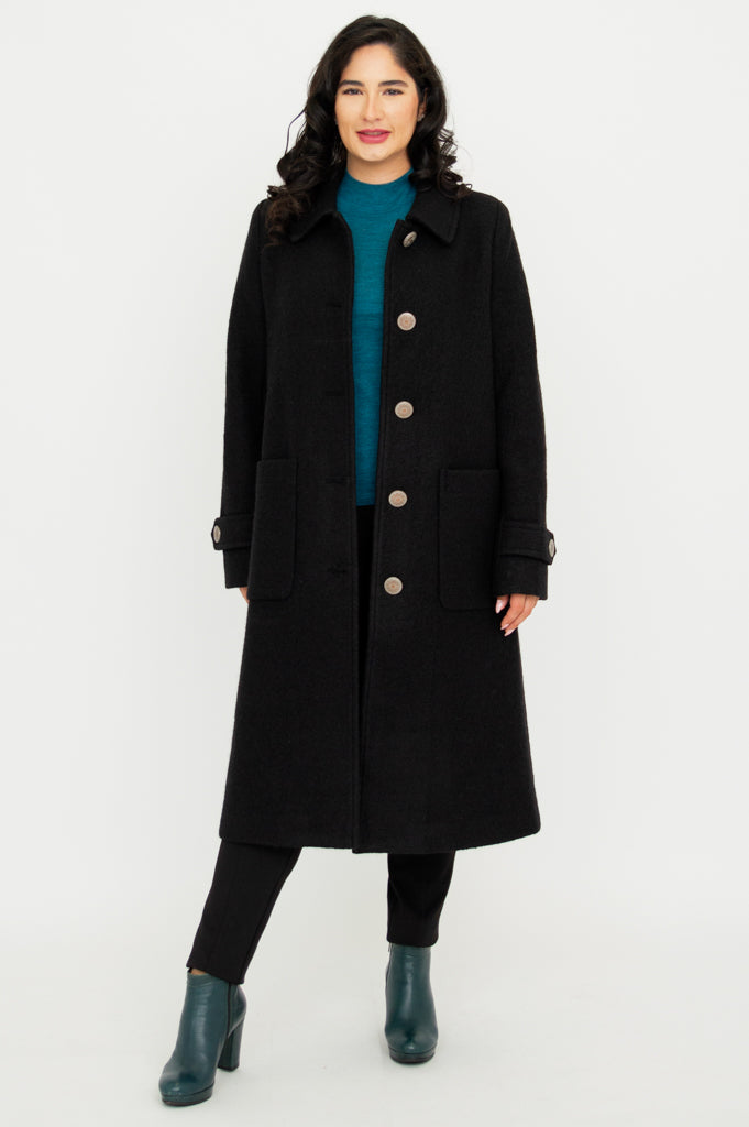 Edna Coat - Black Boiled Wool Women's Winter Jacket | Warm & Stylish Outerwear for Cold Weather