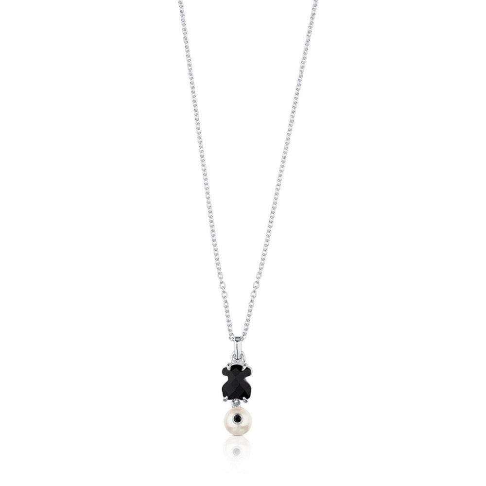 TOUS Black Onyx and Pearl Sterling Silver Necklace for Women - Elegant Layered Pendant Jewelry Gift for Birthday, Anniversary & Valentine's Day