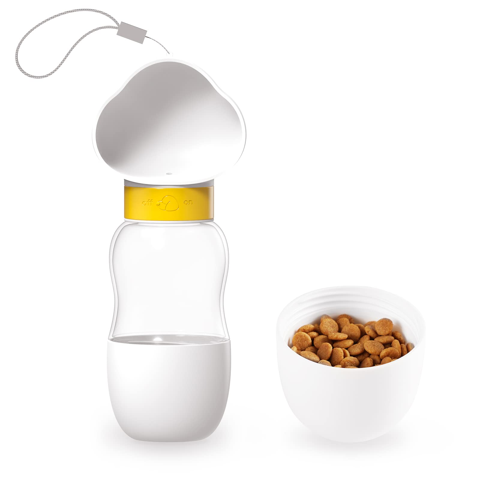 MEREN 2-in-1 Portable Dog Water Bottle & Food Container - 19oz Leakproof Pet Travel Water Dispenser for Walking, Hiking, Camping | Perfect for Outdoor Adventures with Your Dog (White)