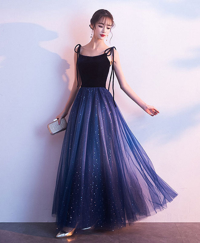 Elegant Shiny Blue Tulle Long Prom Dress for Women - Perfect for Evening Gala, Formal Dances & Special Occasions