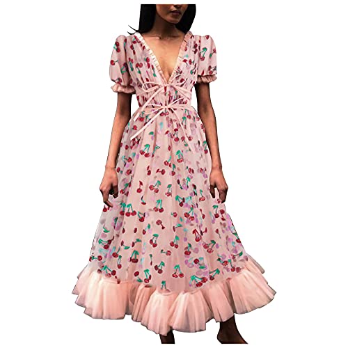 Women's Flowy Skater Dress with Belt & Ruffle Hem - Casual Party Sun Dress for Summer Outings, Beach Vacations & Date Nights