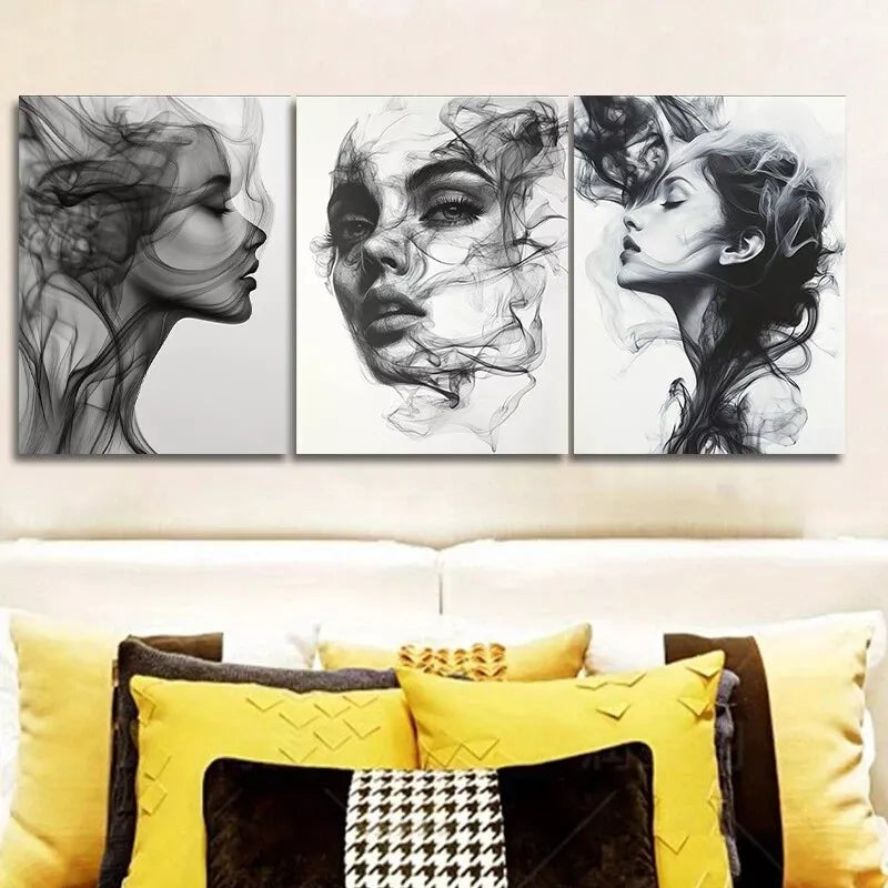 3-Piece Stunning Smoke Woman Wall Art Set - Framed Canvas 50x70cm | High Quality Australian Made Print | Ready to Hang | Perfect for Living Room, Bedroom & Office Decor