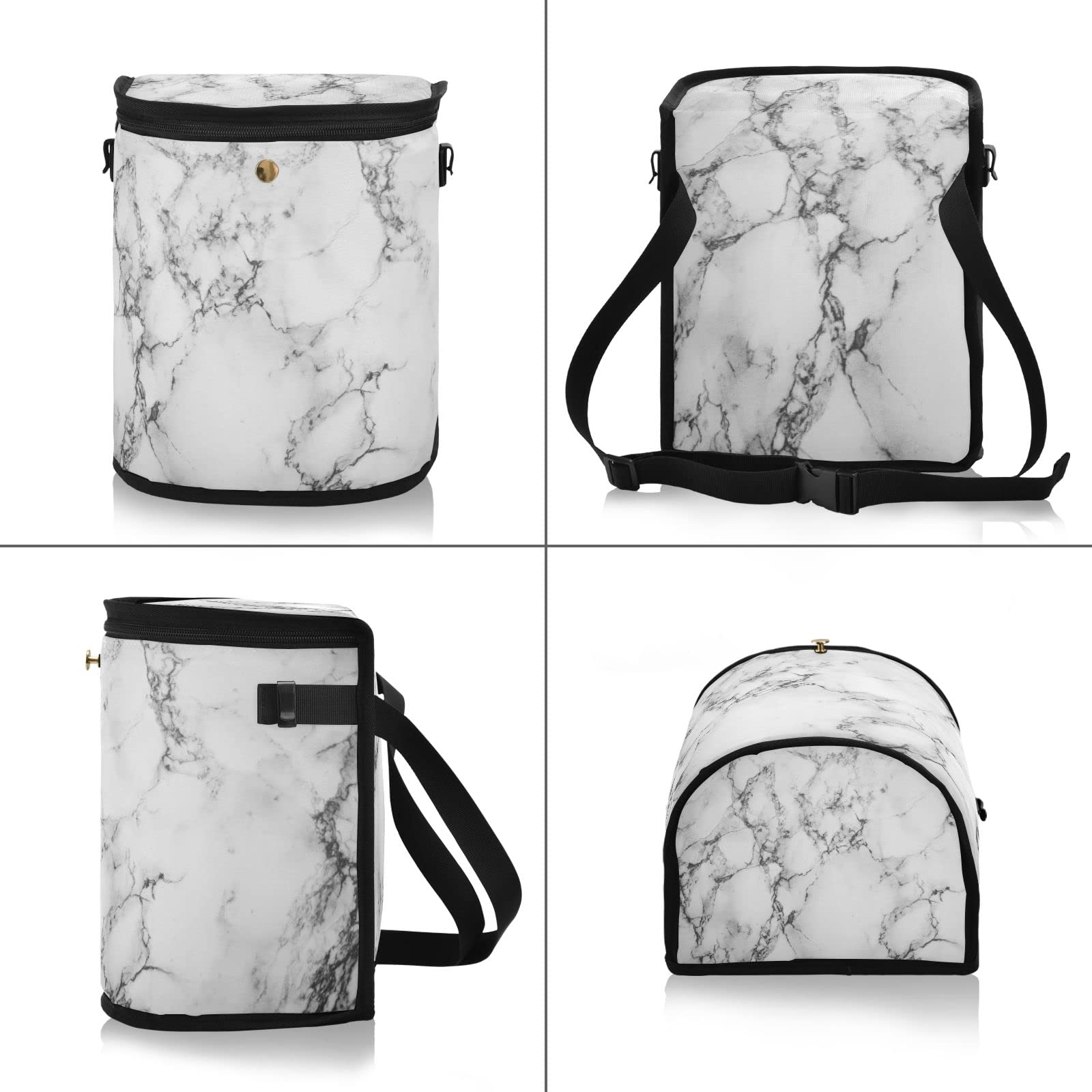 White Marble Print Car Trash Can with Lid - Leakproof Waterproof Auto Garbage Bin | Collapsible Portable Car Trash Organizer for Sedan, SUV, Truck | Multipurpose Vehicle Waste Container for Road Trips & Daily Commute