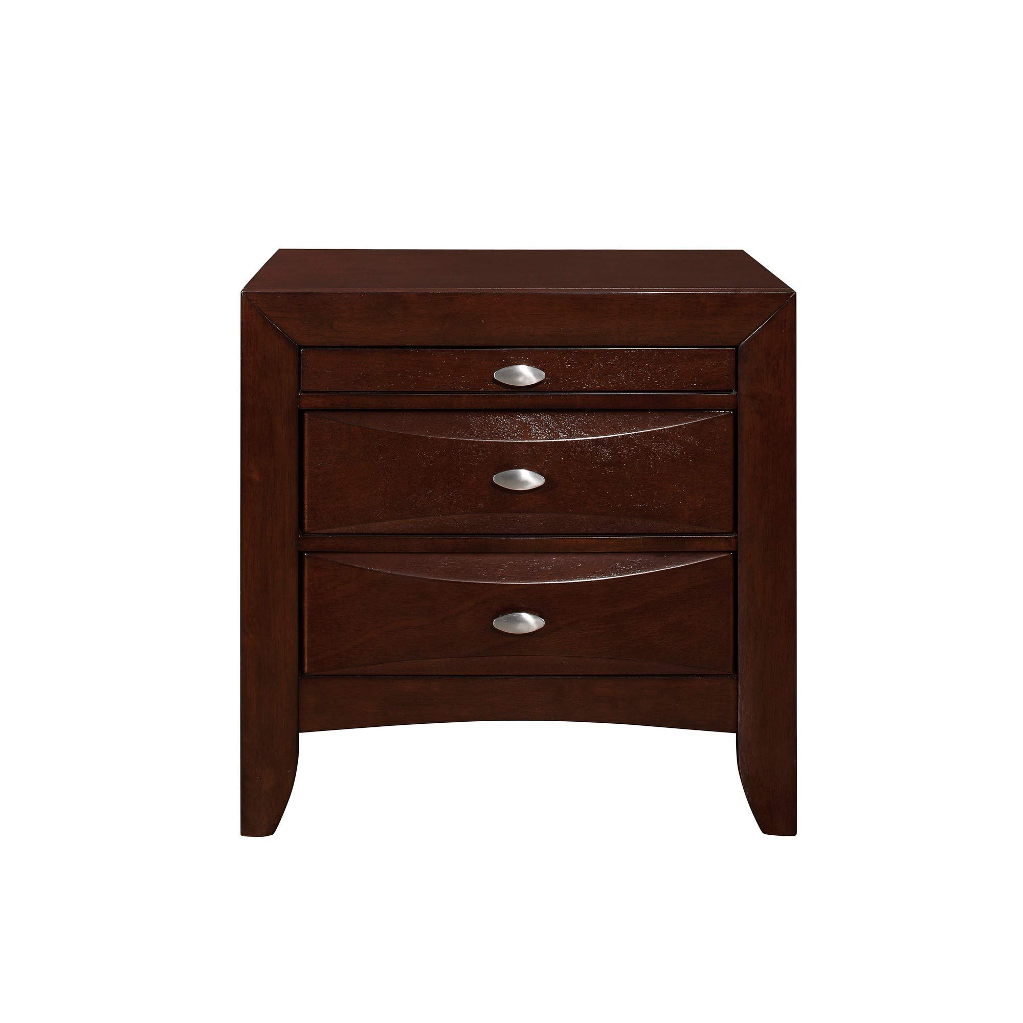 HomeRoots New Merlot Nightstand with 2 Chambered Drawers - Stylish Bedside Table for Bedroom, Living Room & Guest Room