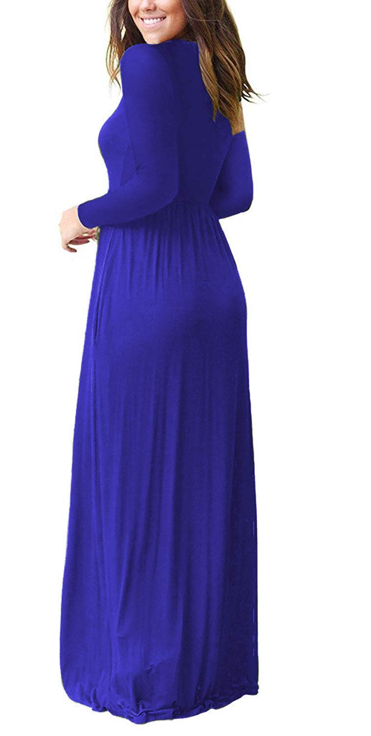 LILBETTER Women's Long Sleeve Loose Plain Maxi Dress with Pockets - Casual Elegant Flowy Midi Dress for Everyday Wear, Date Night & Vacation Outfits