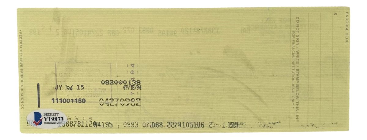 Authentic George Kell Detroit Tigers Signed Bank Check #8304 - Rare Sports Memorabilia for Collectors & Fans - Perfect for Display in Home, Office, or Man Cave