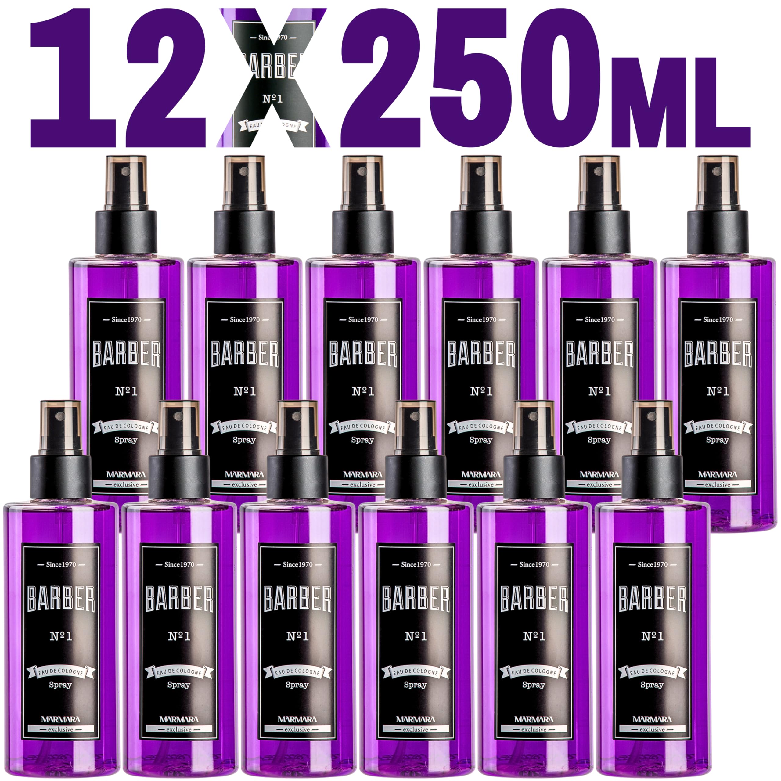 Marmara Barber Cologne No.1 Series - 250ml x 12 Bottles | Premium Traditional Cologne for Barbers & Shaving Enthusiasts | Perfect for Barber Shops, Grooming Gifts & Personal Care