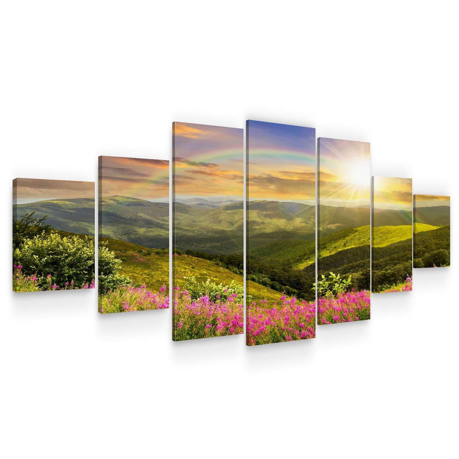 Startonight Large Canvas Wall Art - Sunset Over the Hills Landscape - Modern Framed Set of 7 Panels 40x95 Inches - Perfect for Living Room, Bedroom & Office Decor